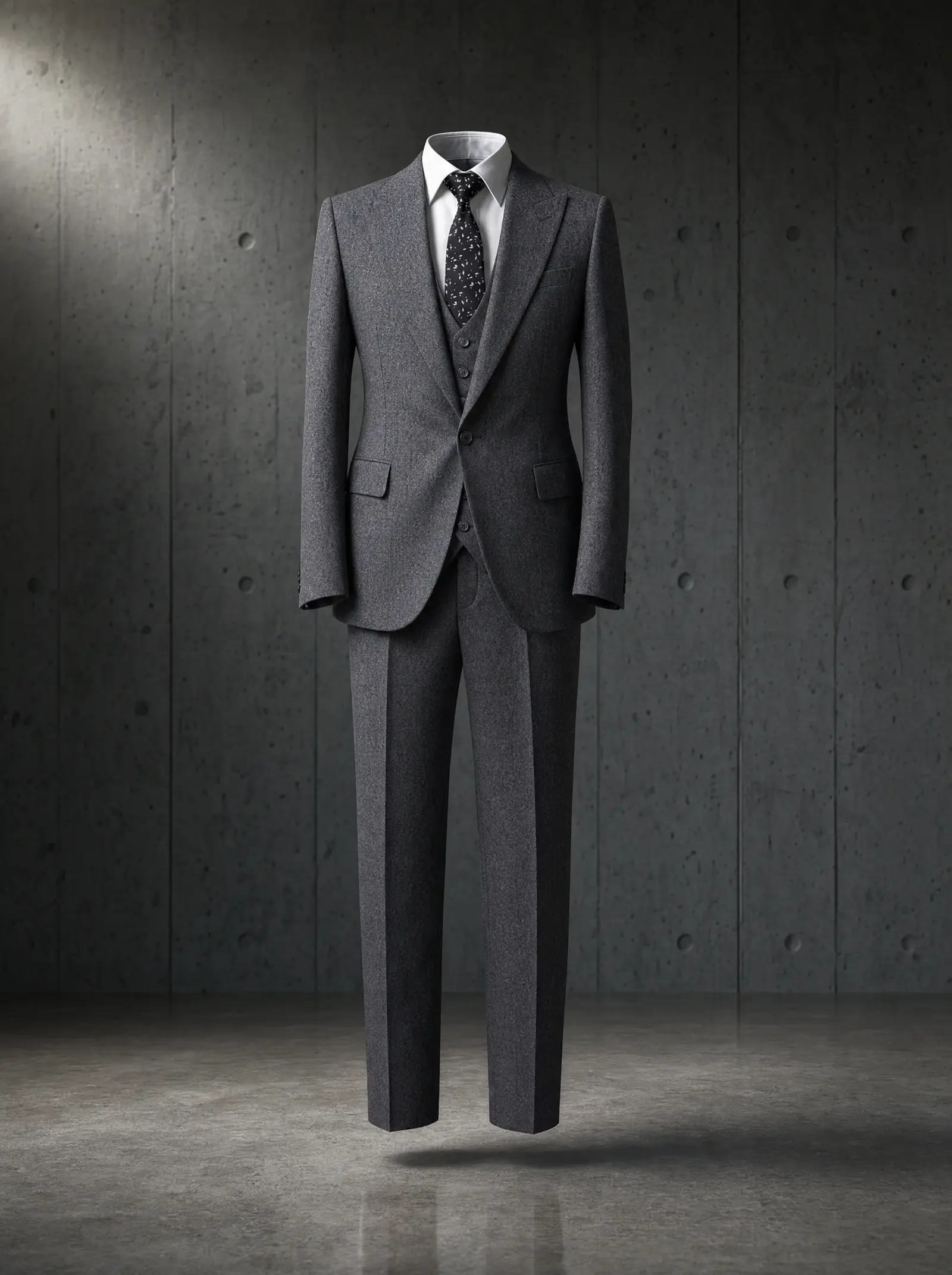 Charcoal twill Livingston three piece suit, ghost