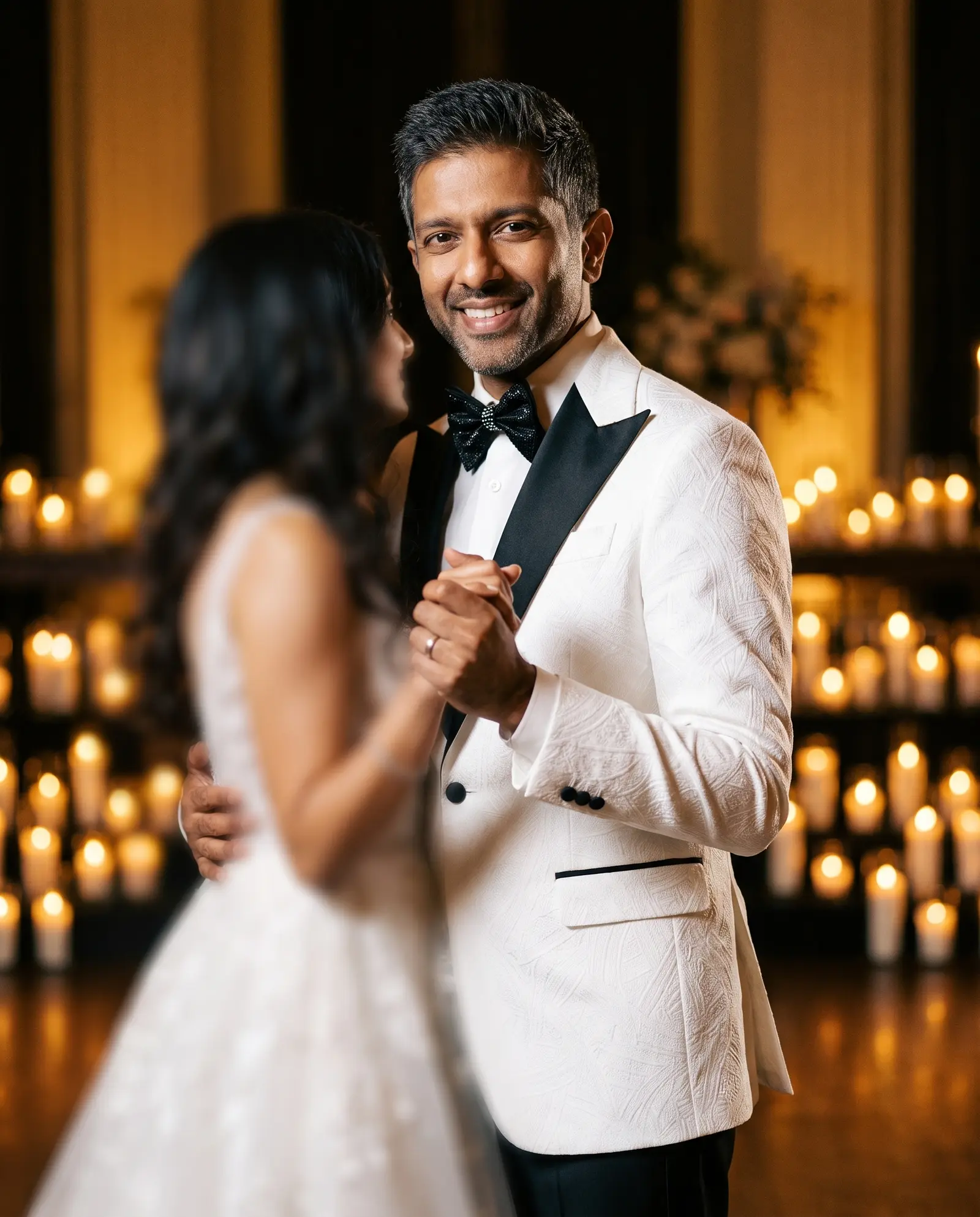 White jacquard Siena tuxedo occasion photograph