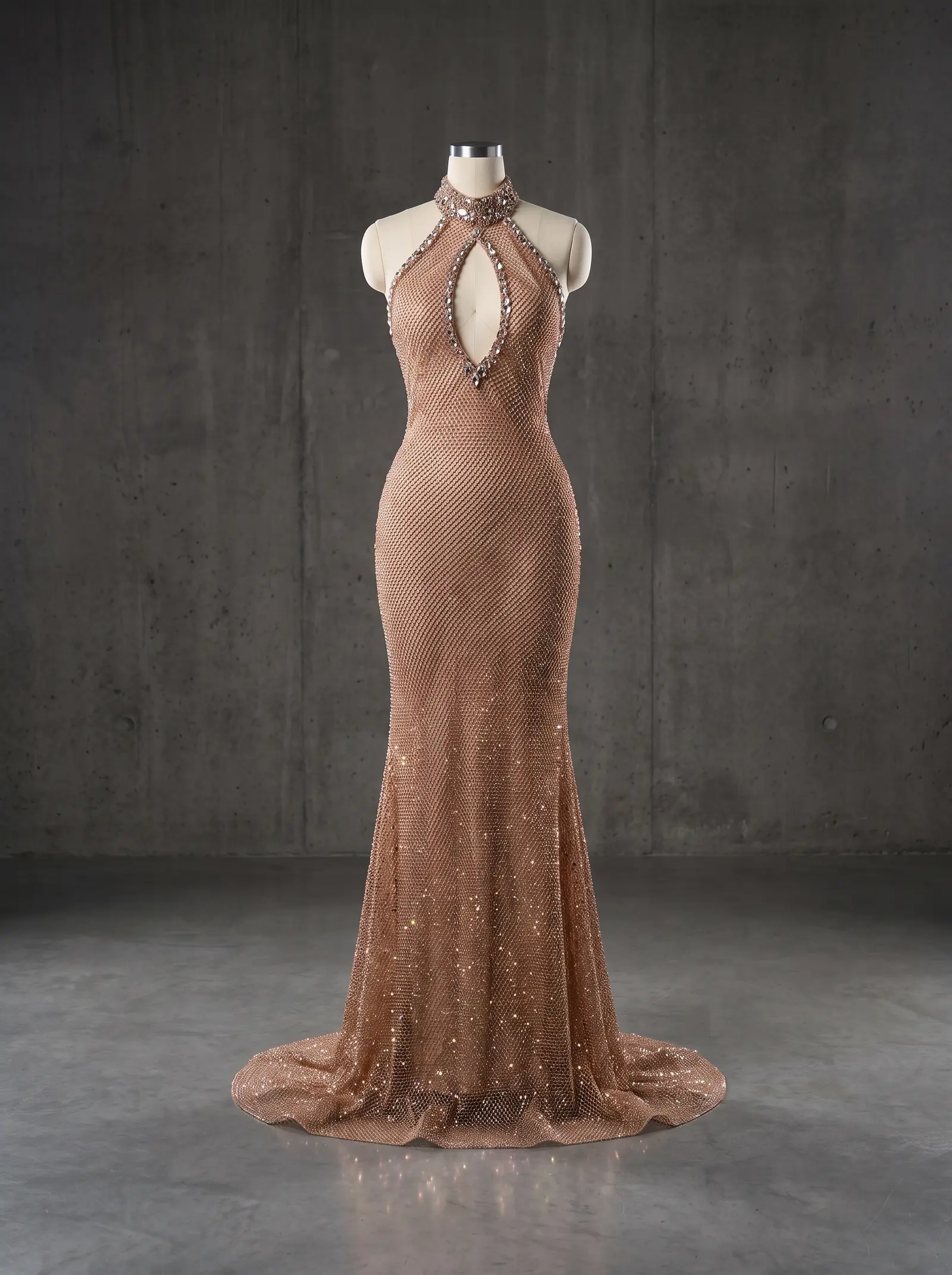Rose gold Glimmer gown, mannequin