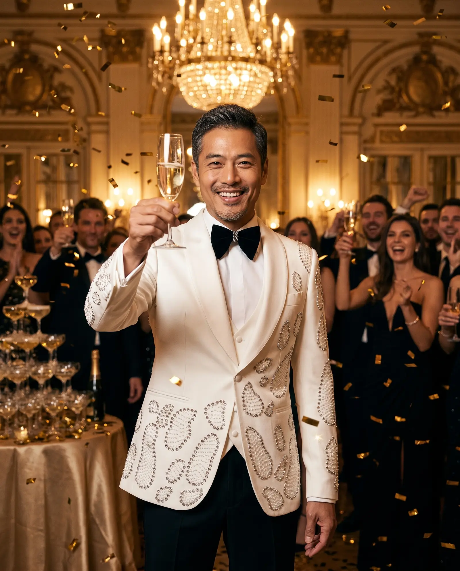 White crystal Damask tuxedo