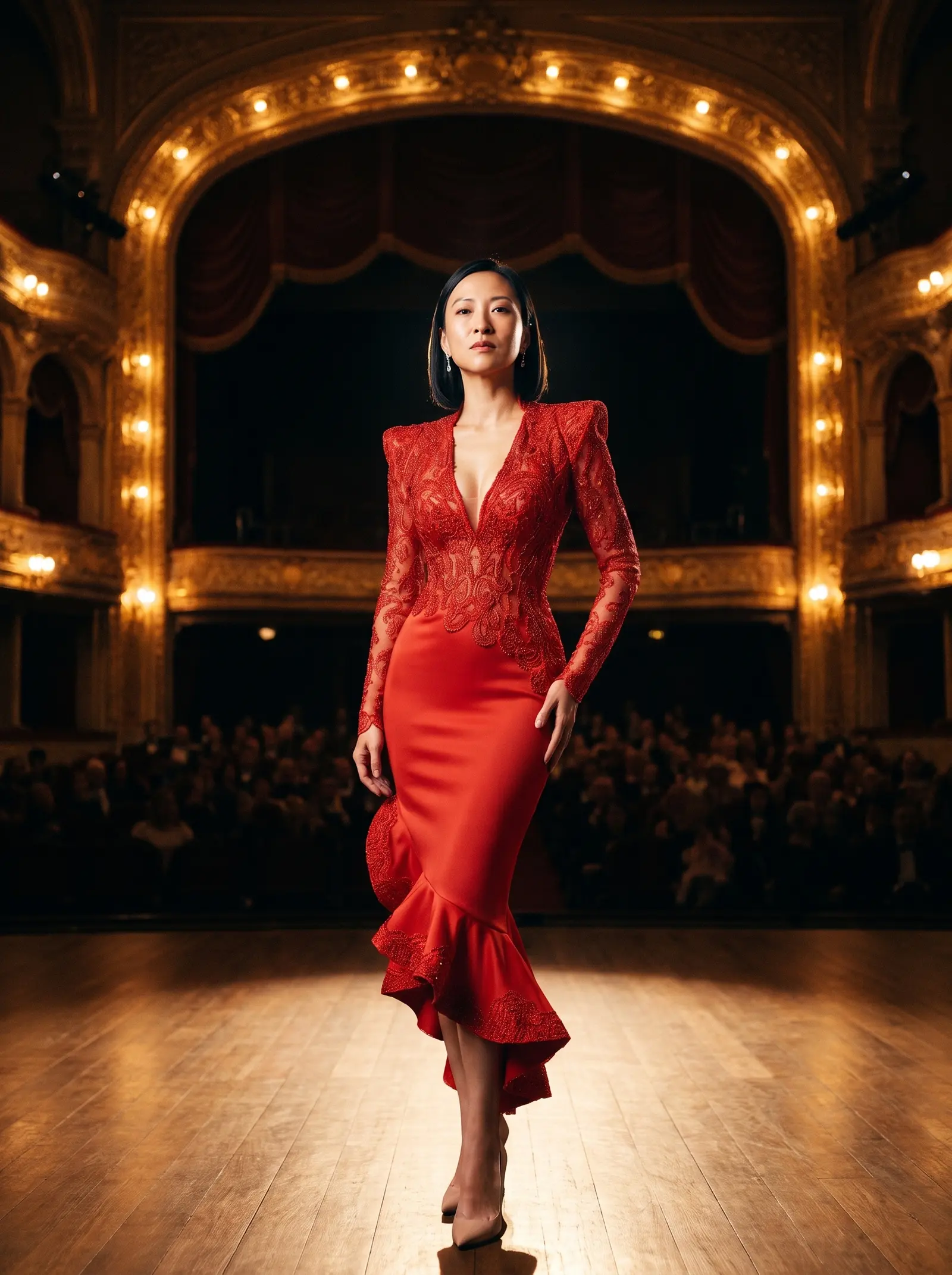 Scarlet Soirée midi gown occasion photograph