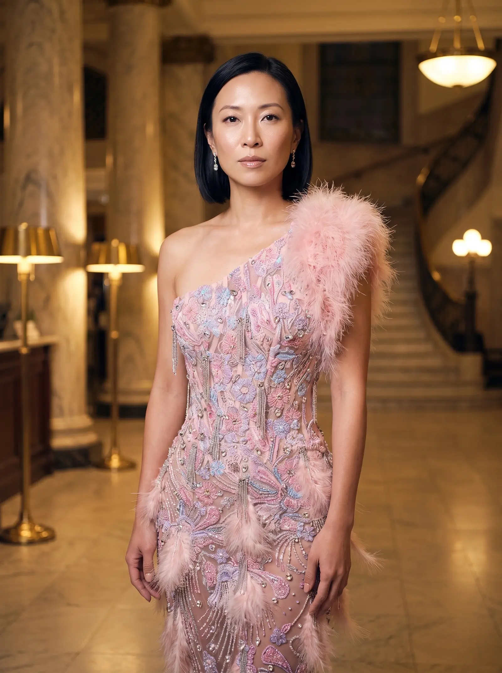 Blush Swan column gown occasion photograph