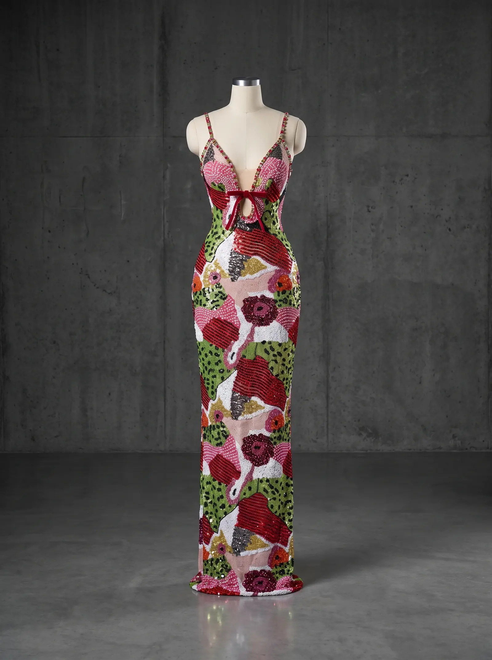 Mosaic Kaleidoscope column gown, mannequin