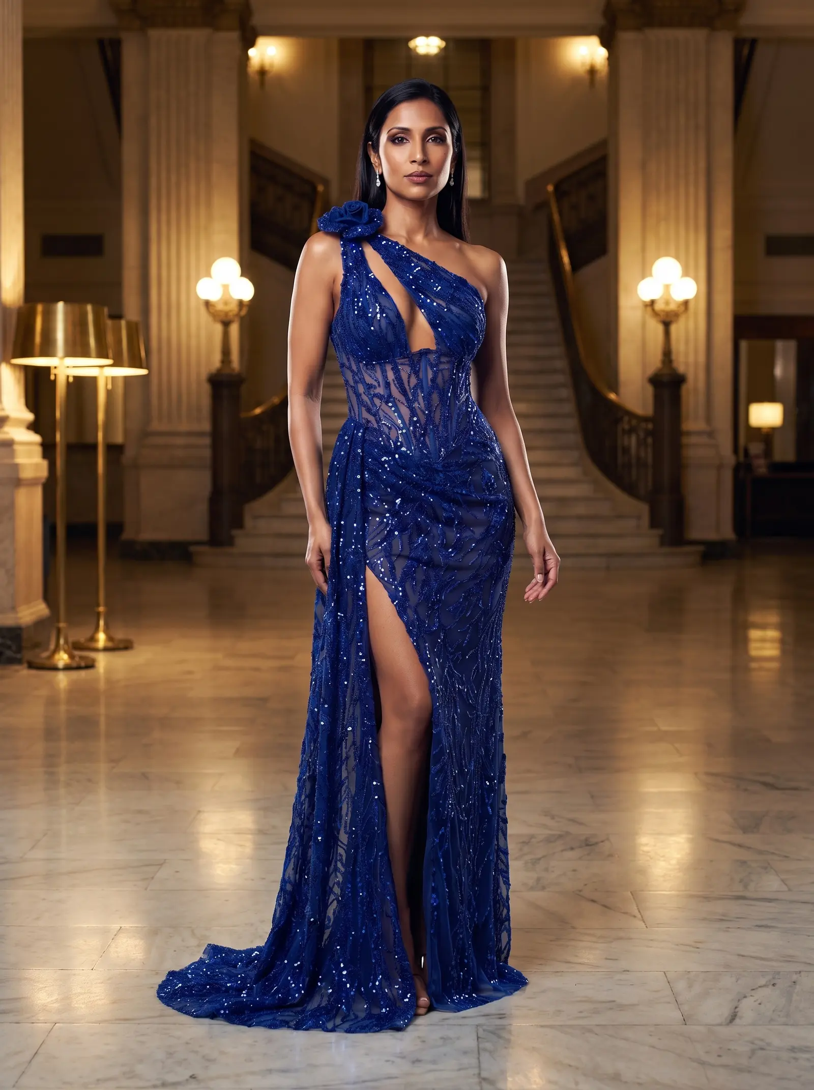 Royal blue Rosette gown occasion photograph