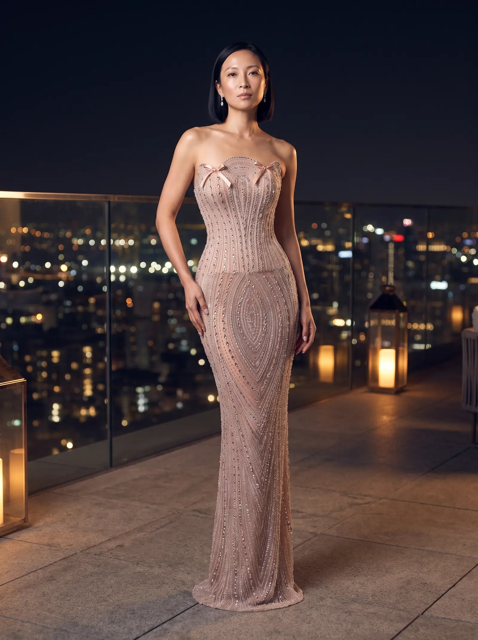 Blush Promise column gown occasion photograph