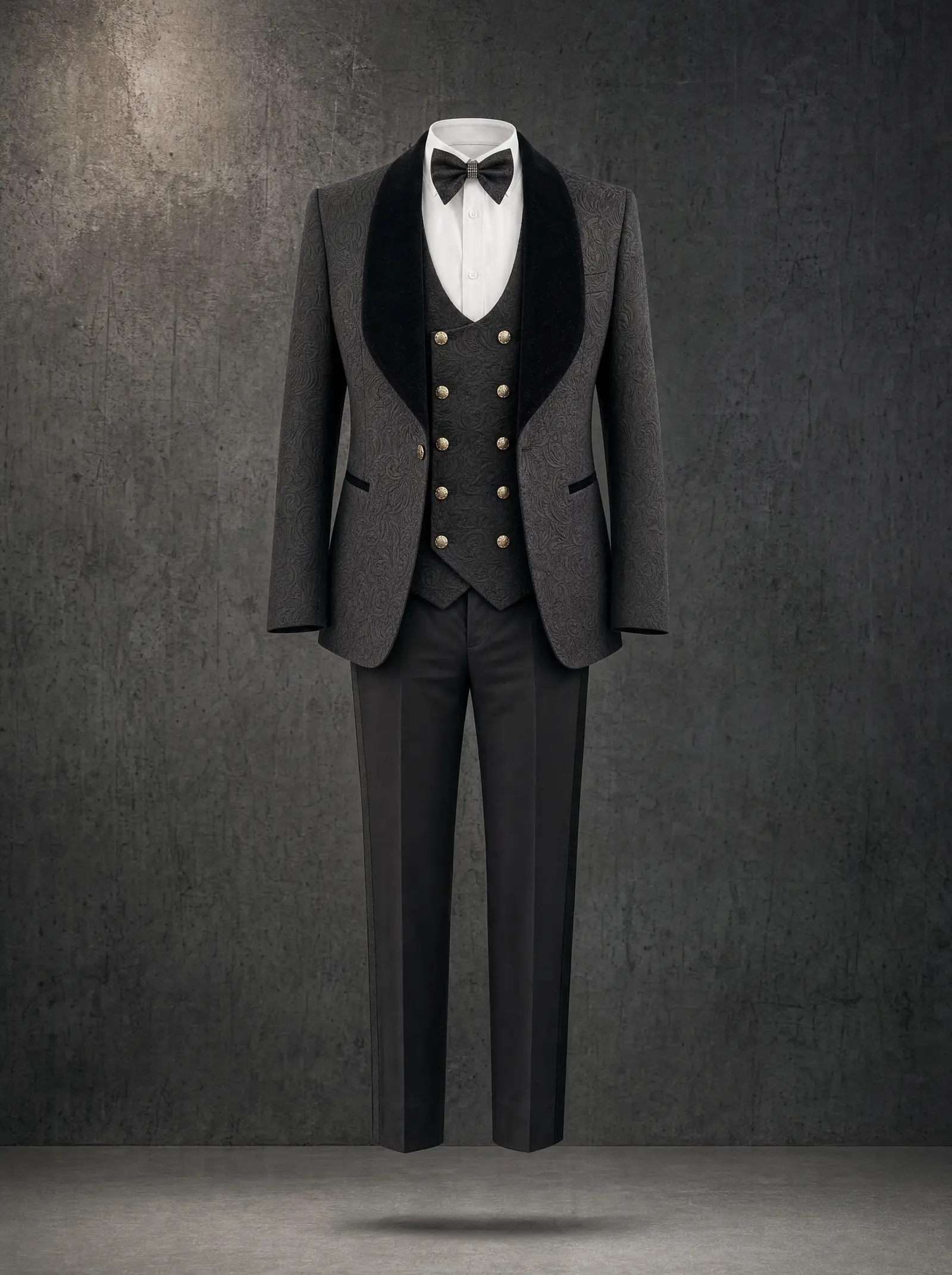 Charcoal jacquard Hanover three piece tuxedo