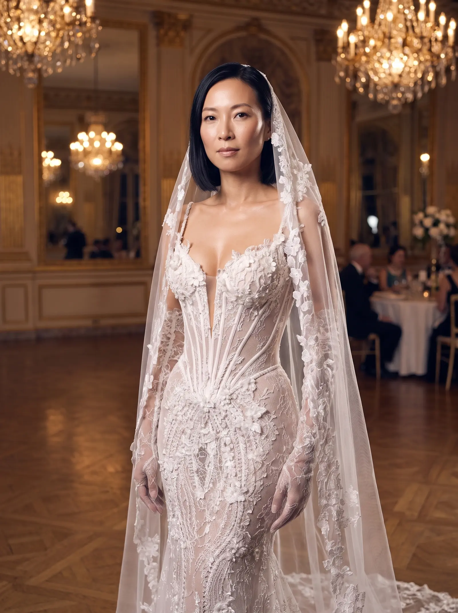 Ivory lace Devotion bridal gown occasion photograph