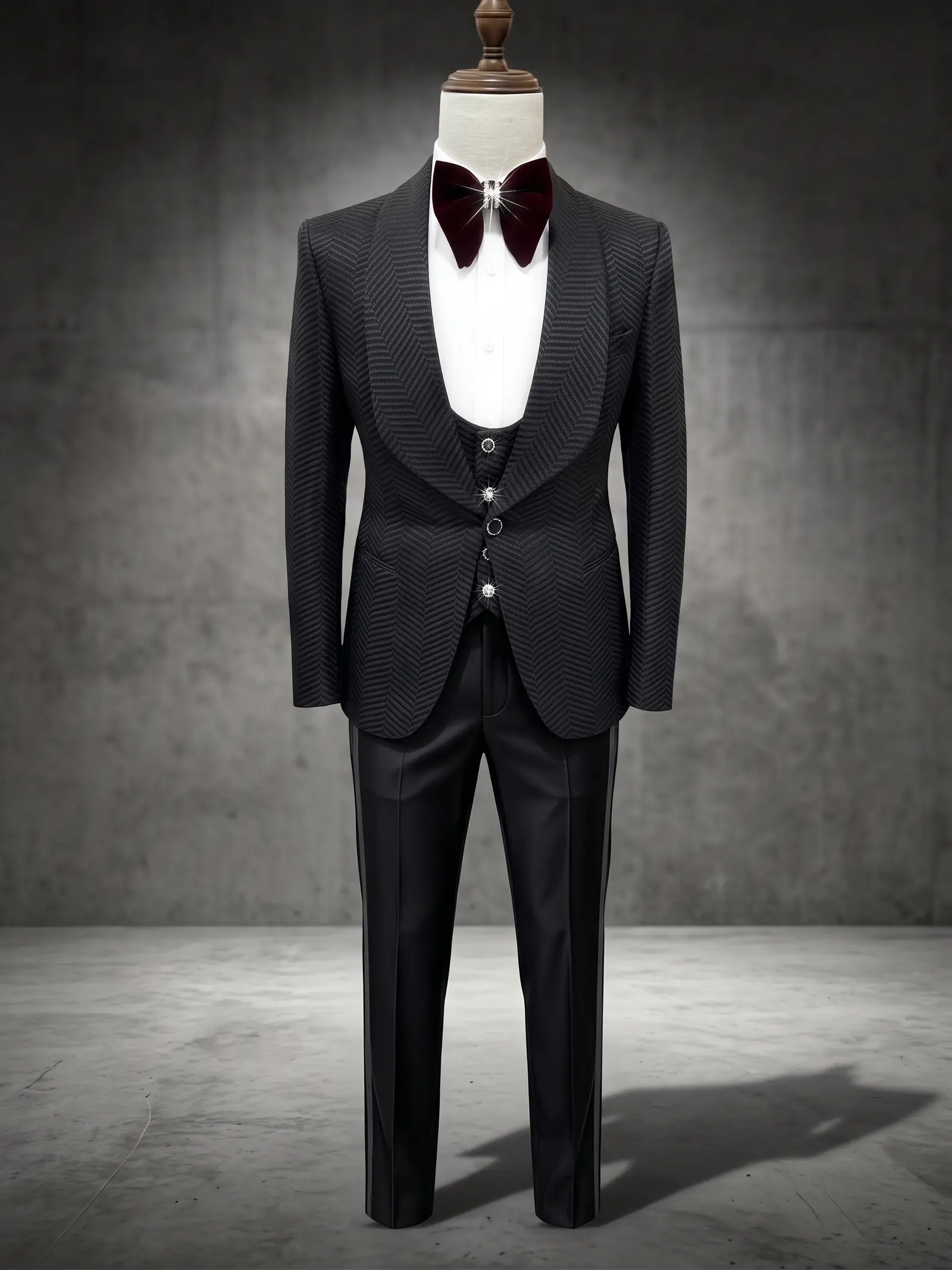 Black chevron Chelsea three piece tuxedo