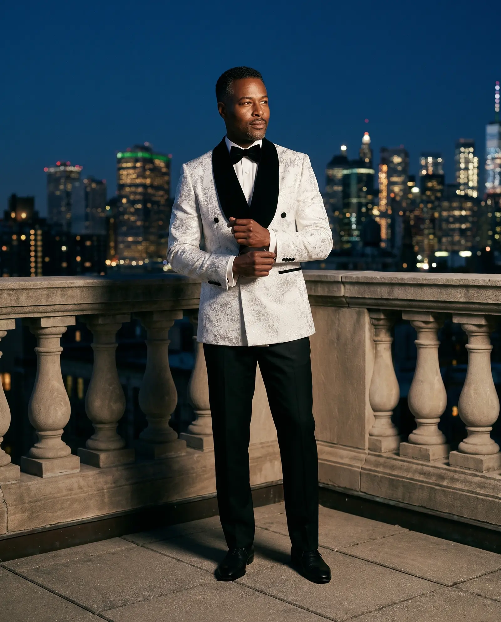 Silver brocade Mercury double breasted dinner jacket