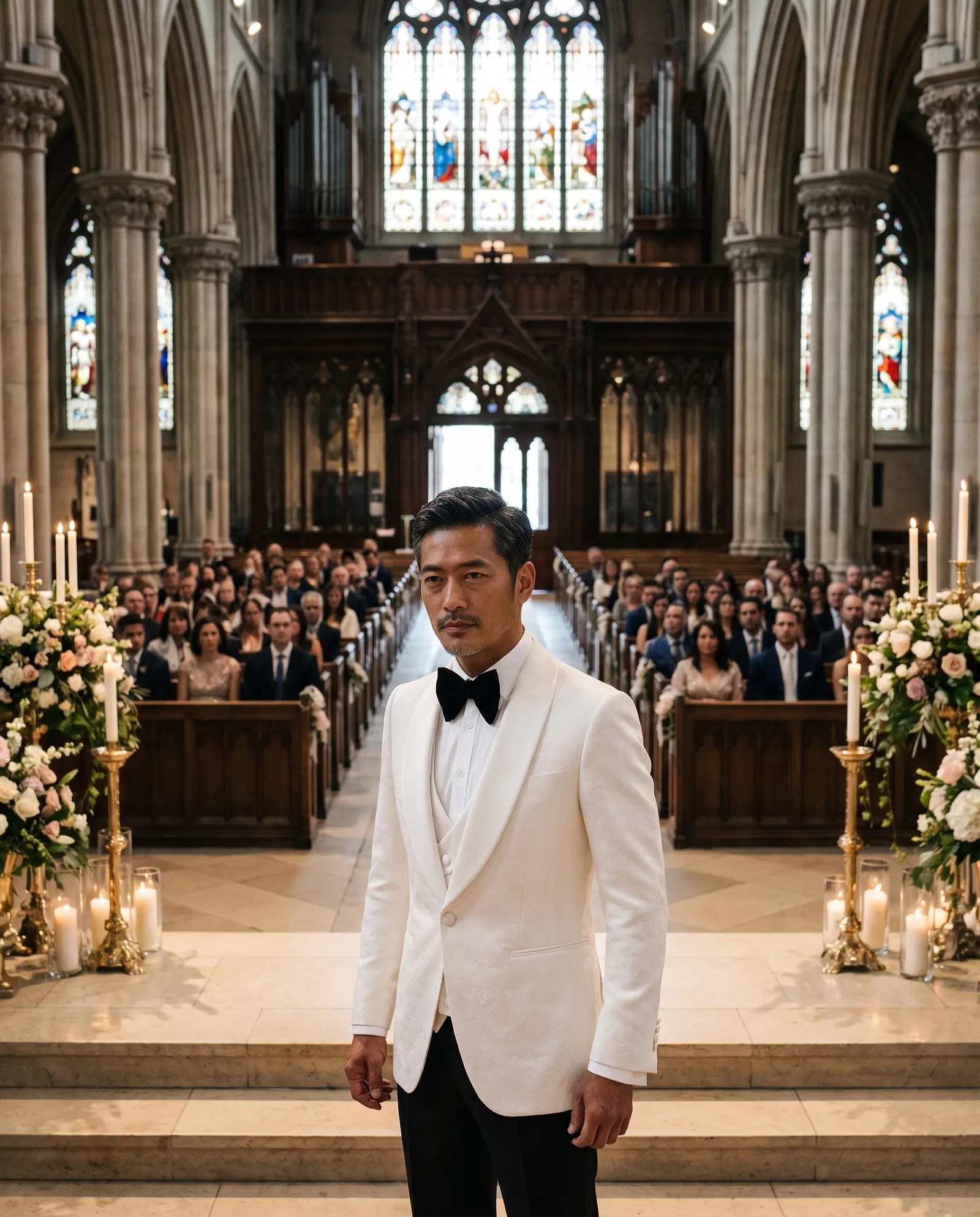 White jacquard Sorrento three piece tuxedo