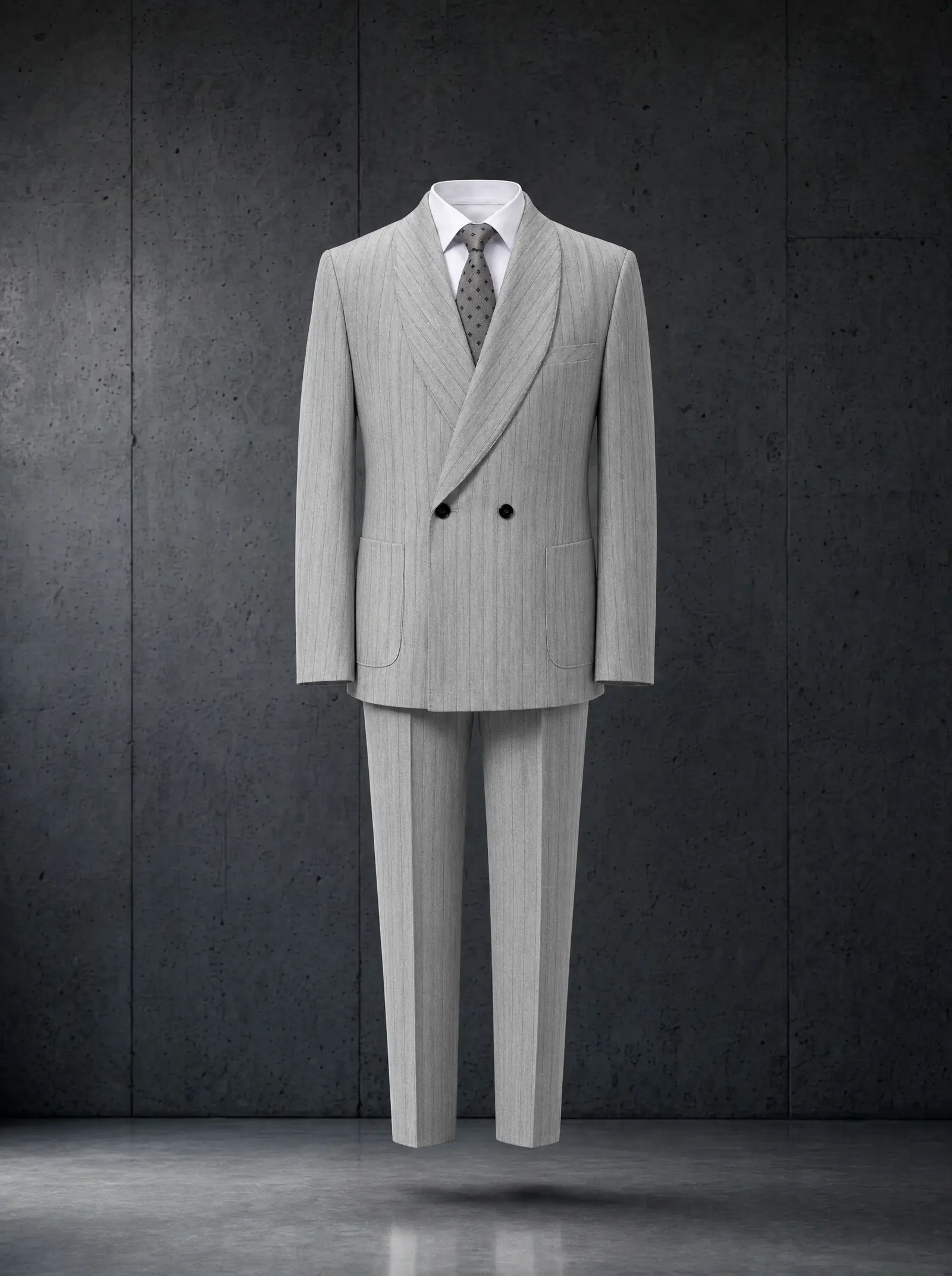Pale grey pinstripe Wellesley suit, ghost
