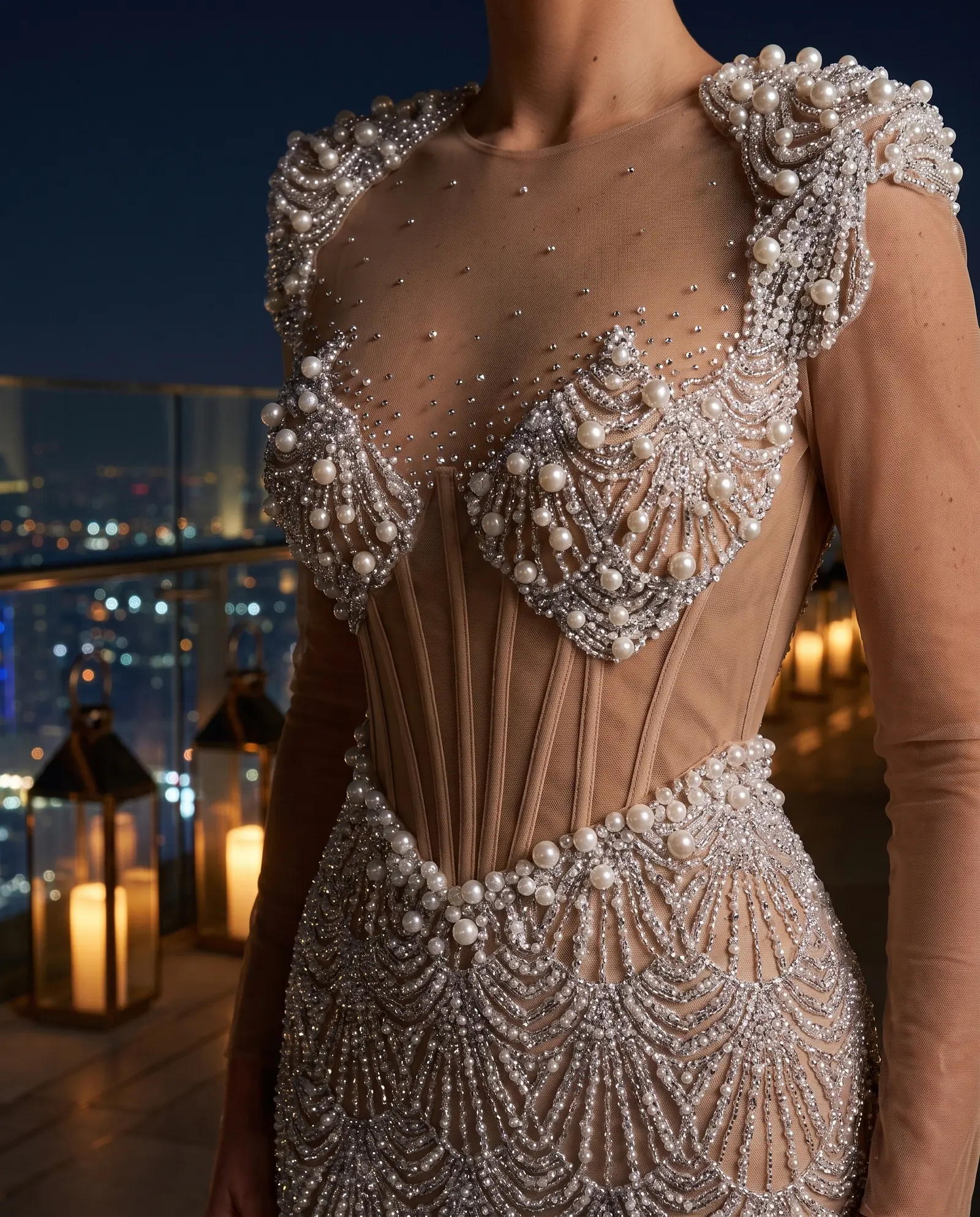 Silver and pearl Siren mermaid gown occasion photograph
