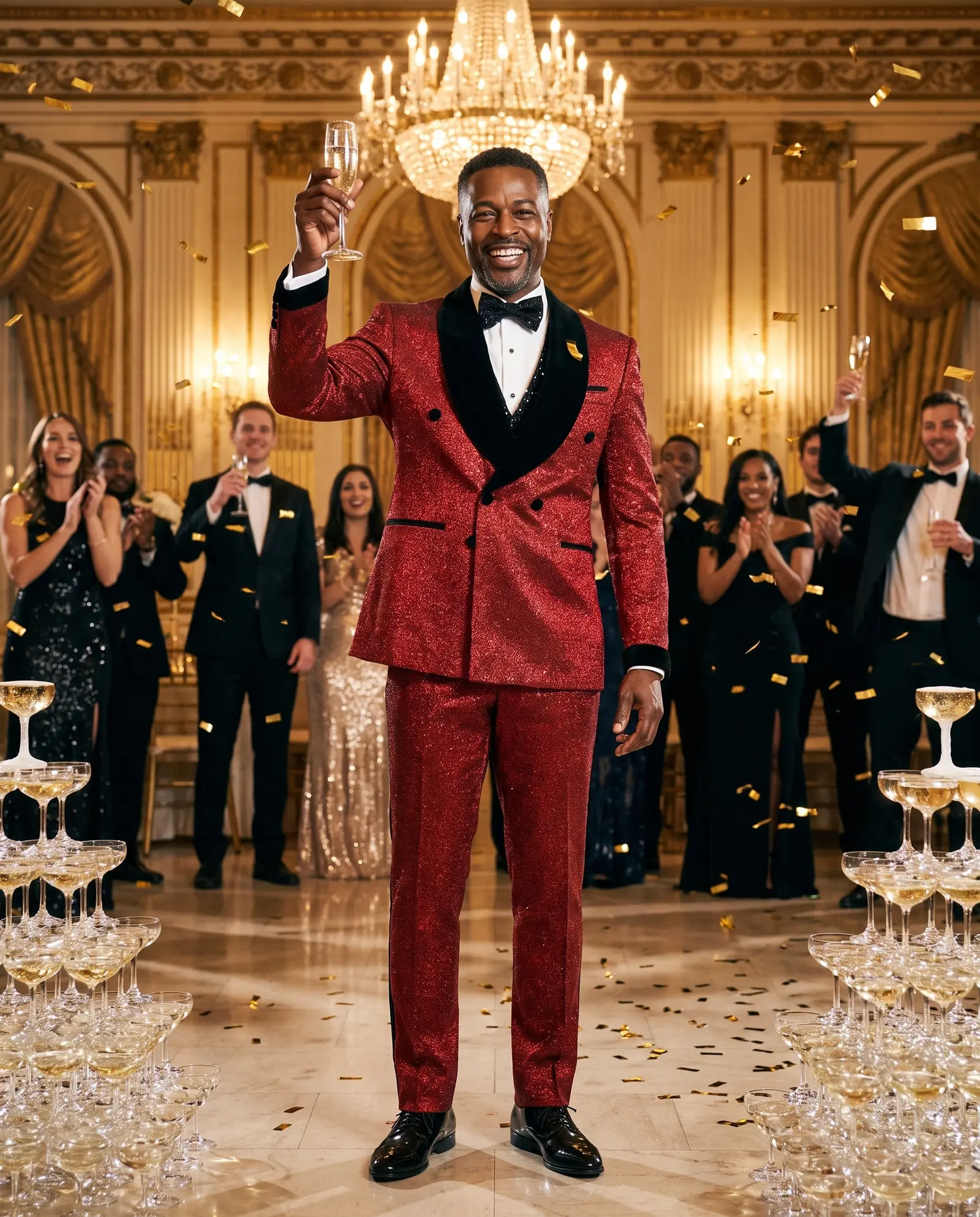 Red metallic Inferno double breasted tuxedo