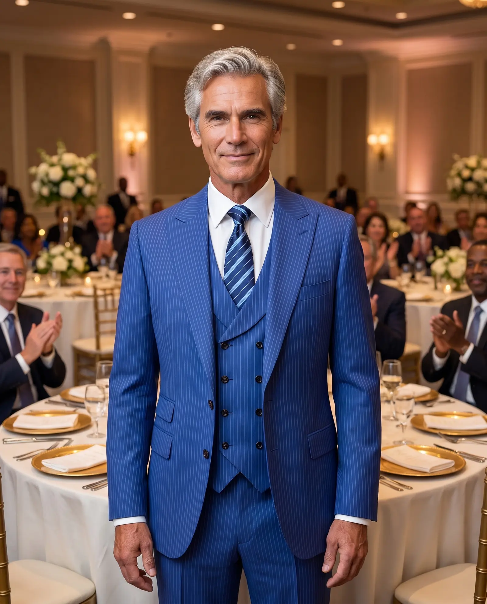 Royal blue pinstripe Tabor three piece suit