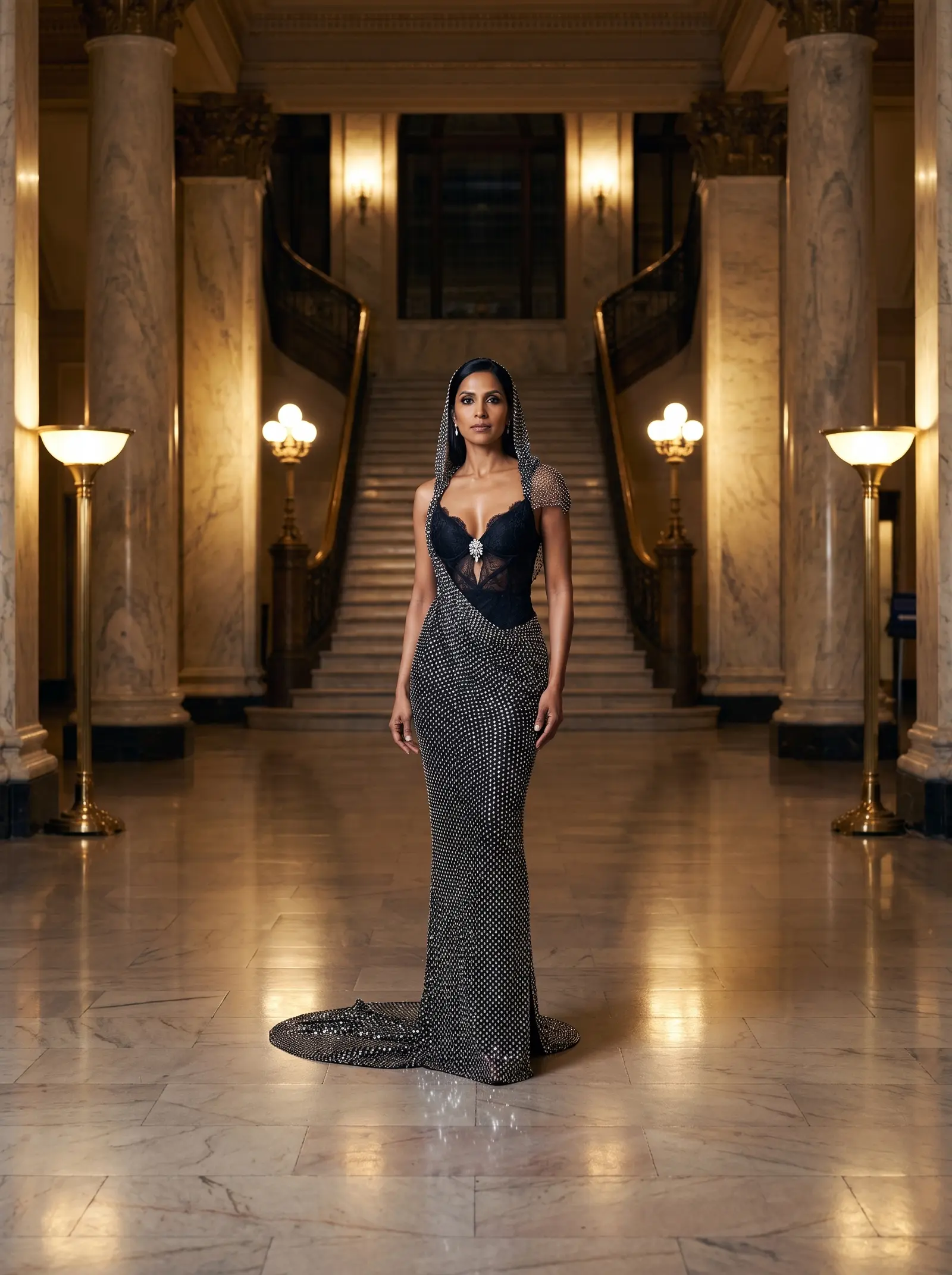 Black and silver Enigma gown occasion photograph
