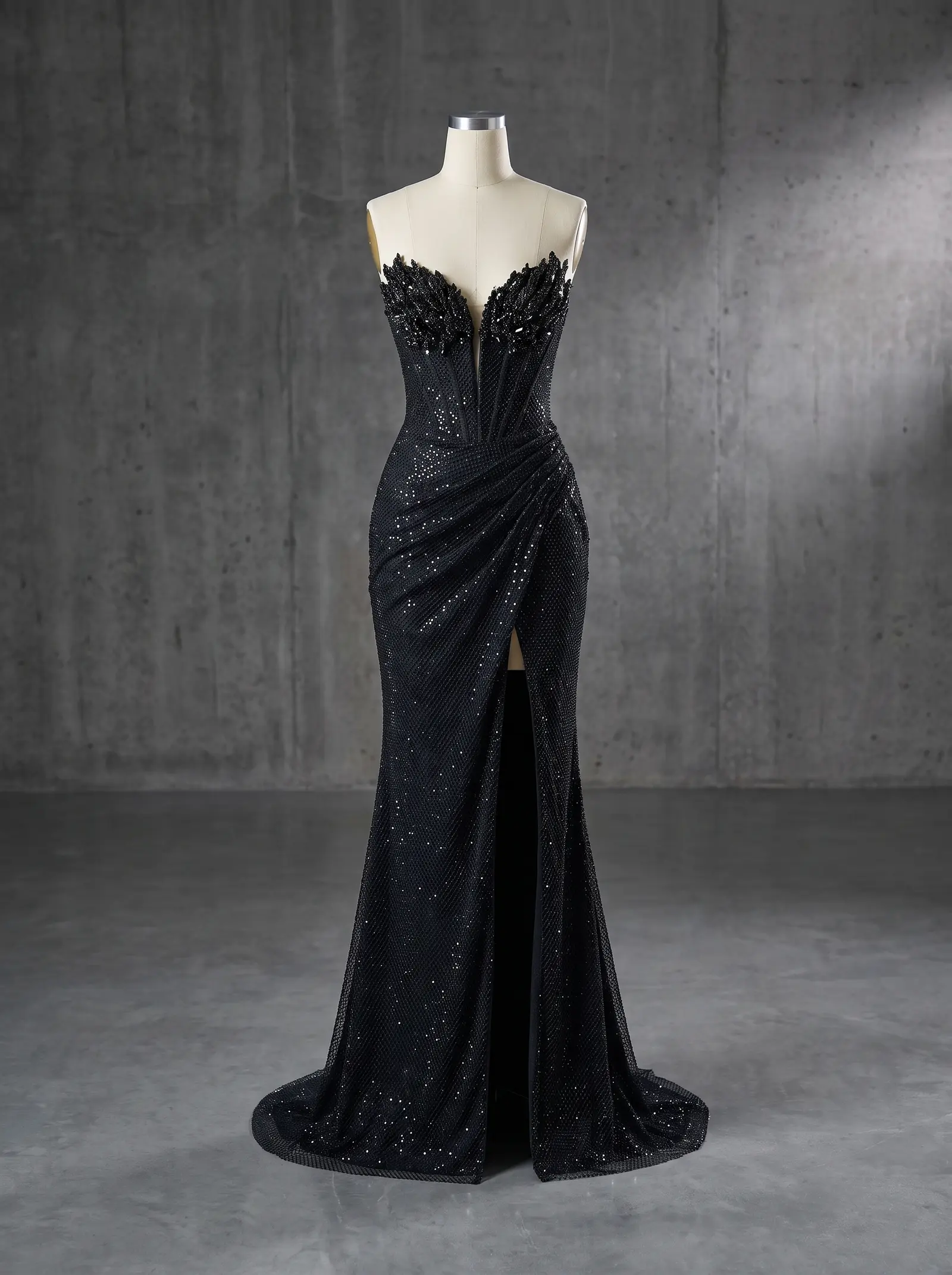 Black Raven gown, mannequin
