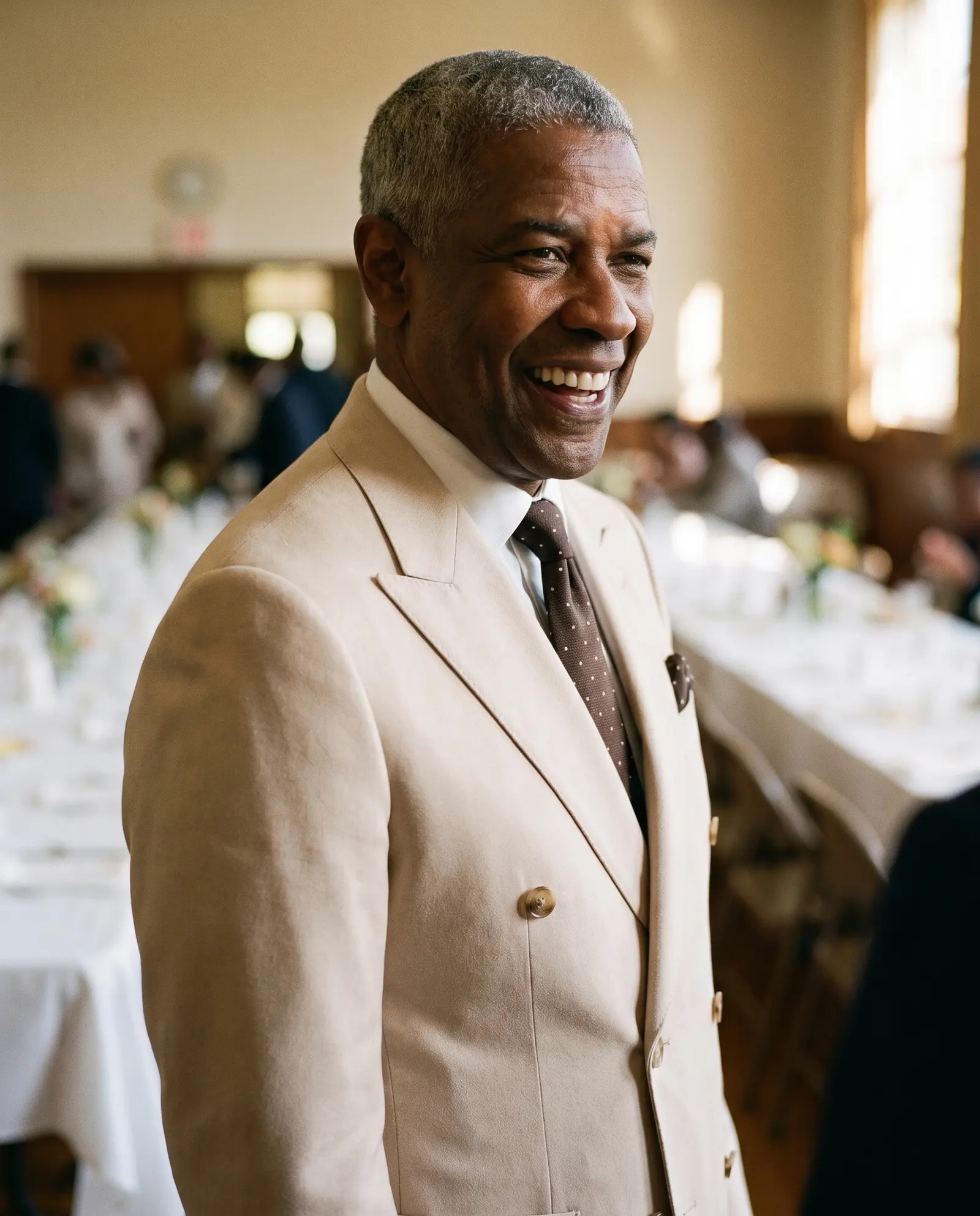 Cream and brown Gilead suit occasion photograph