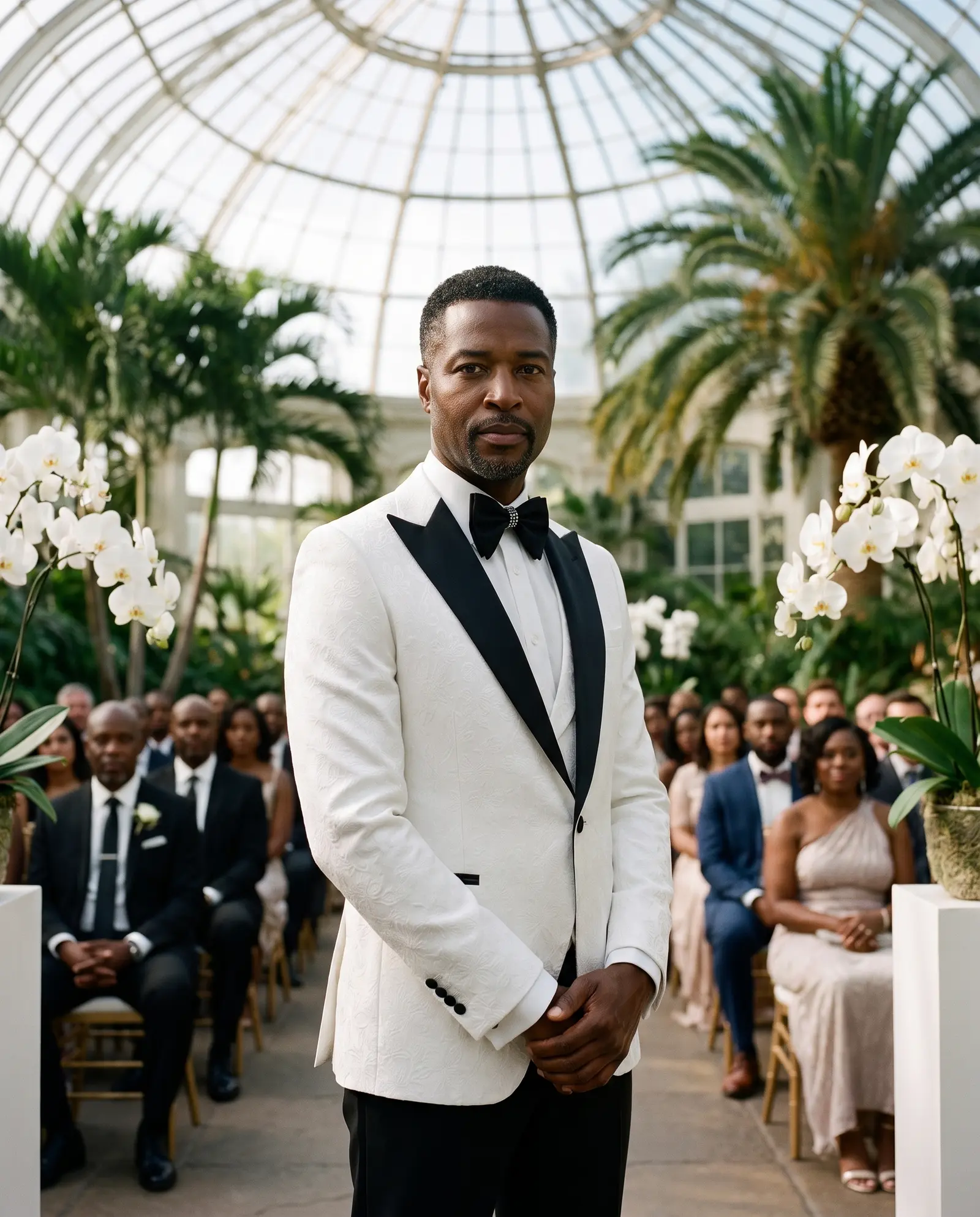 White jacquard Portofino three piece tuxedo