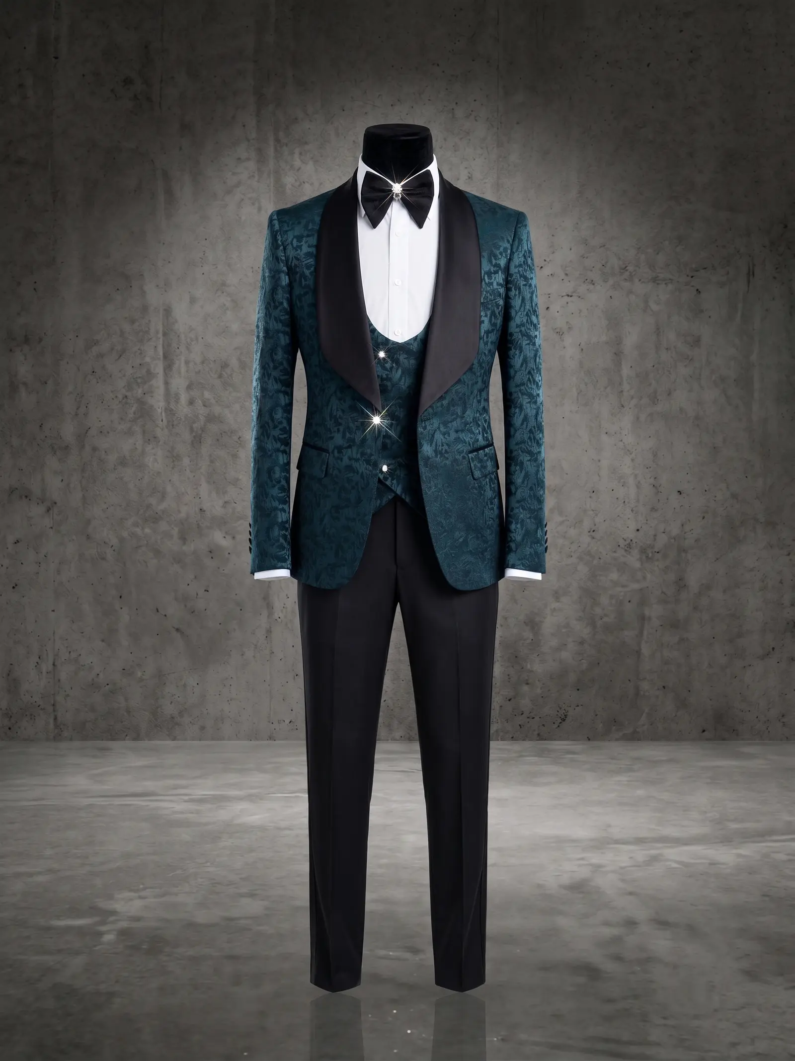 Deep teal jacquard Belvedere three piece tuxedo