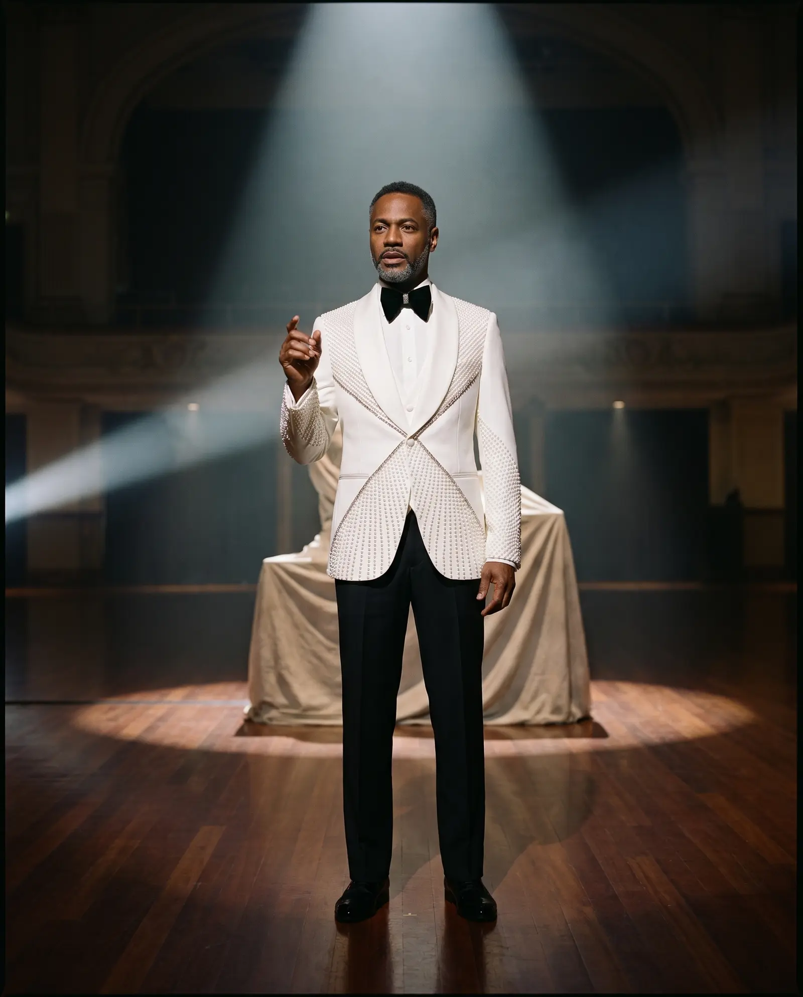 White beaded Pearl tuxedo