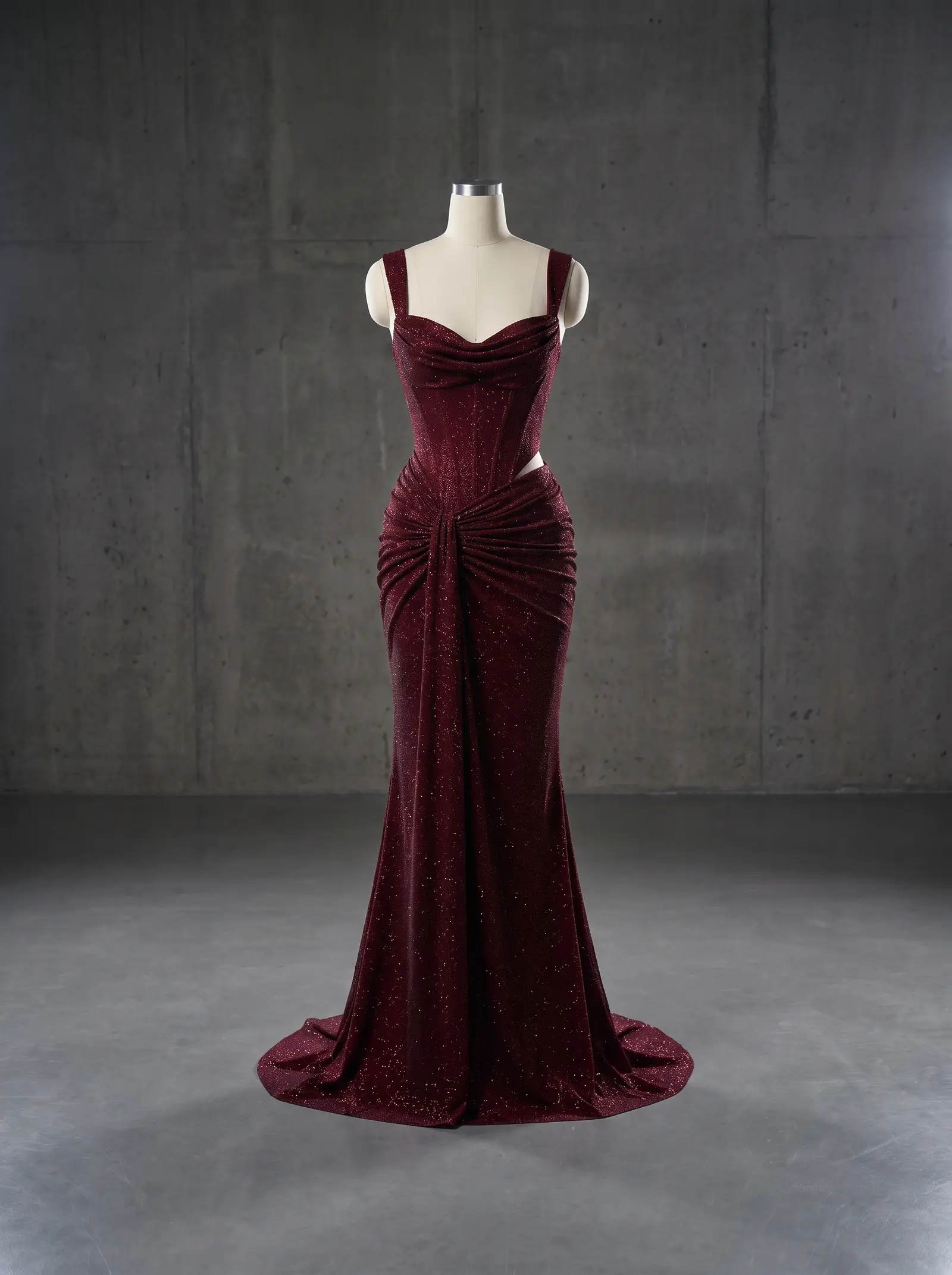 Wine Twist gown, mannequin