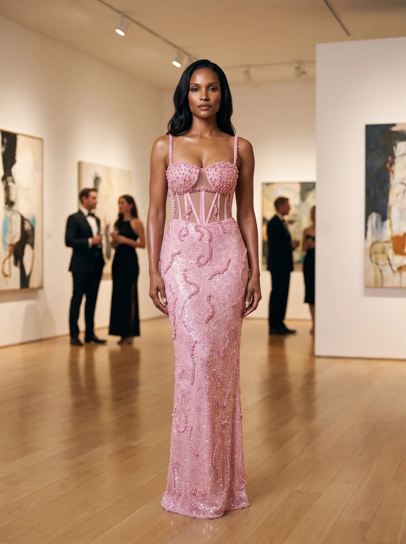 Baby pink Cameo column gown occasion photograph