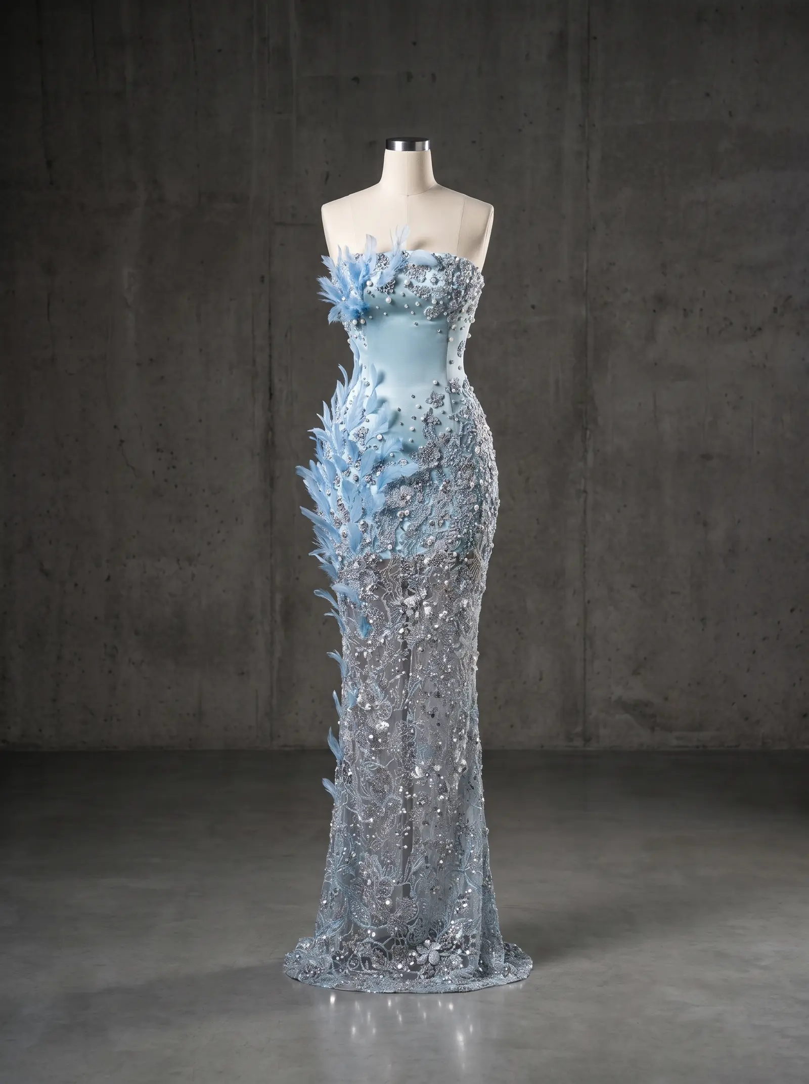 Ice blue Glacier column gown, mannequin