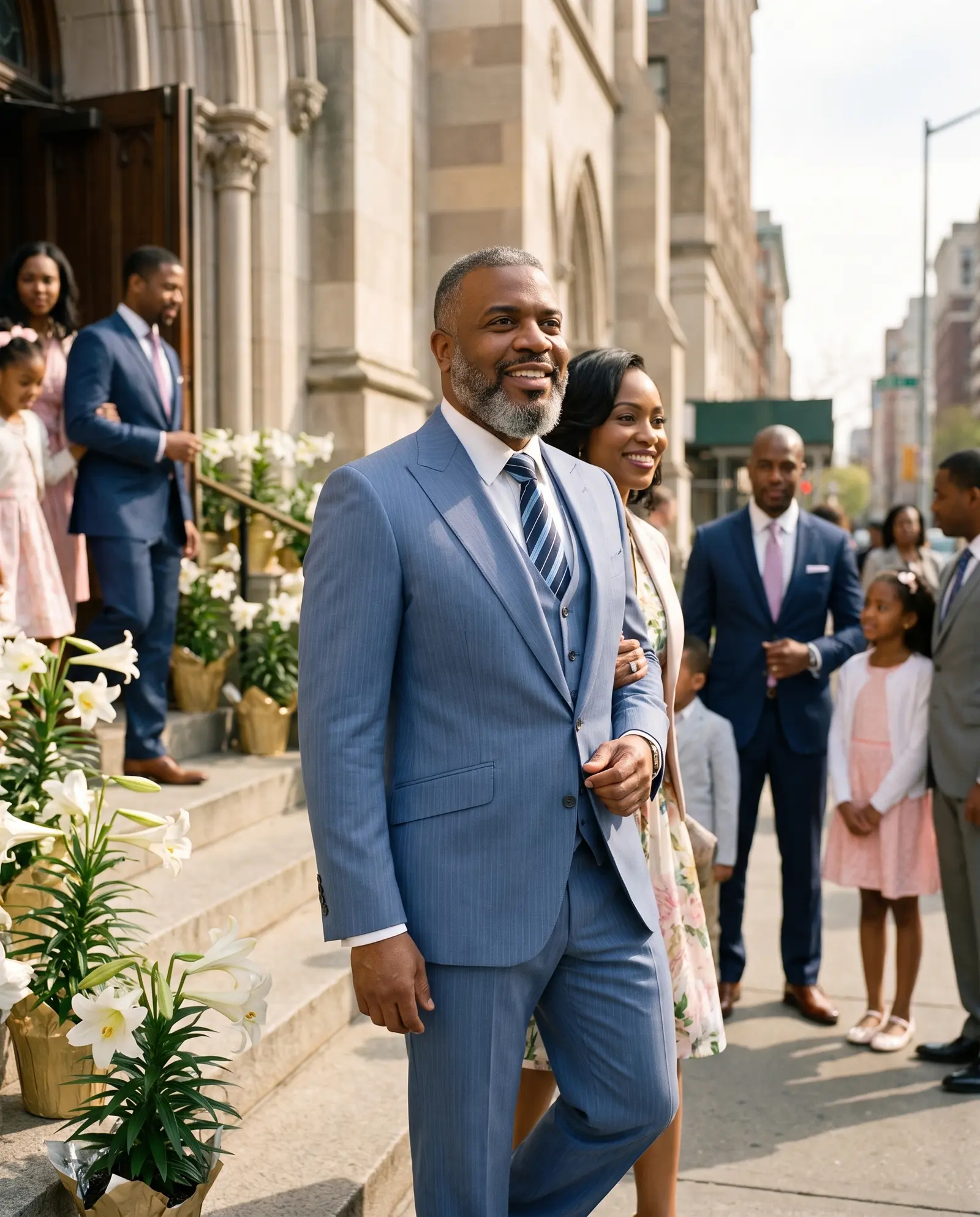 Steel blue pinstripe Zion three piece suit