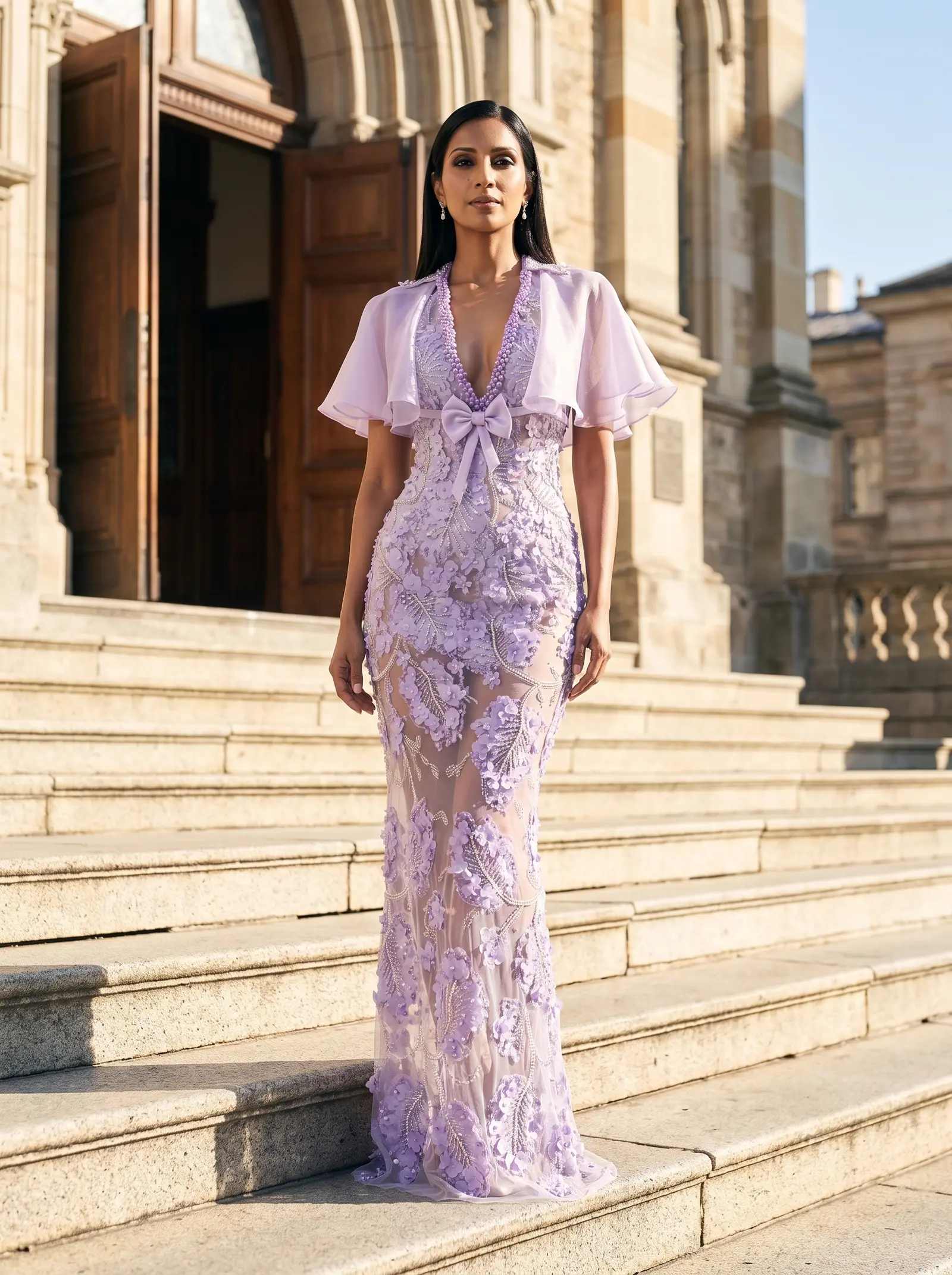 Lavender Sonnet column gown occasion photograph