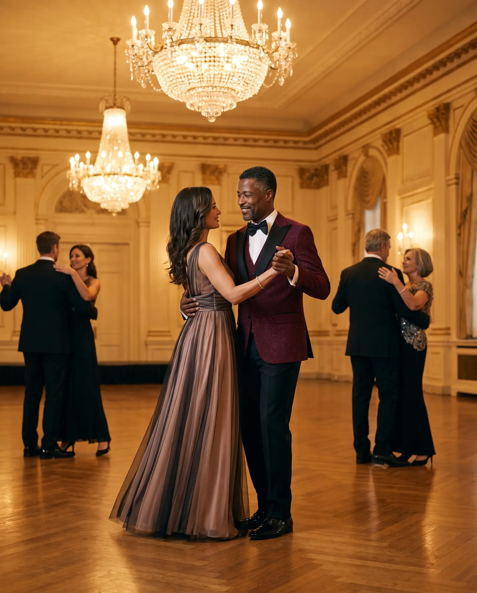 Wine jacquard Marlowe three piece tuxedo occasion photograph