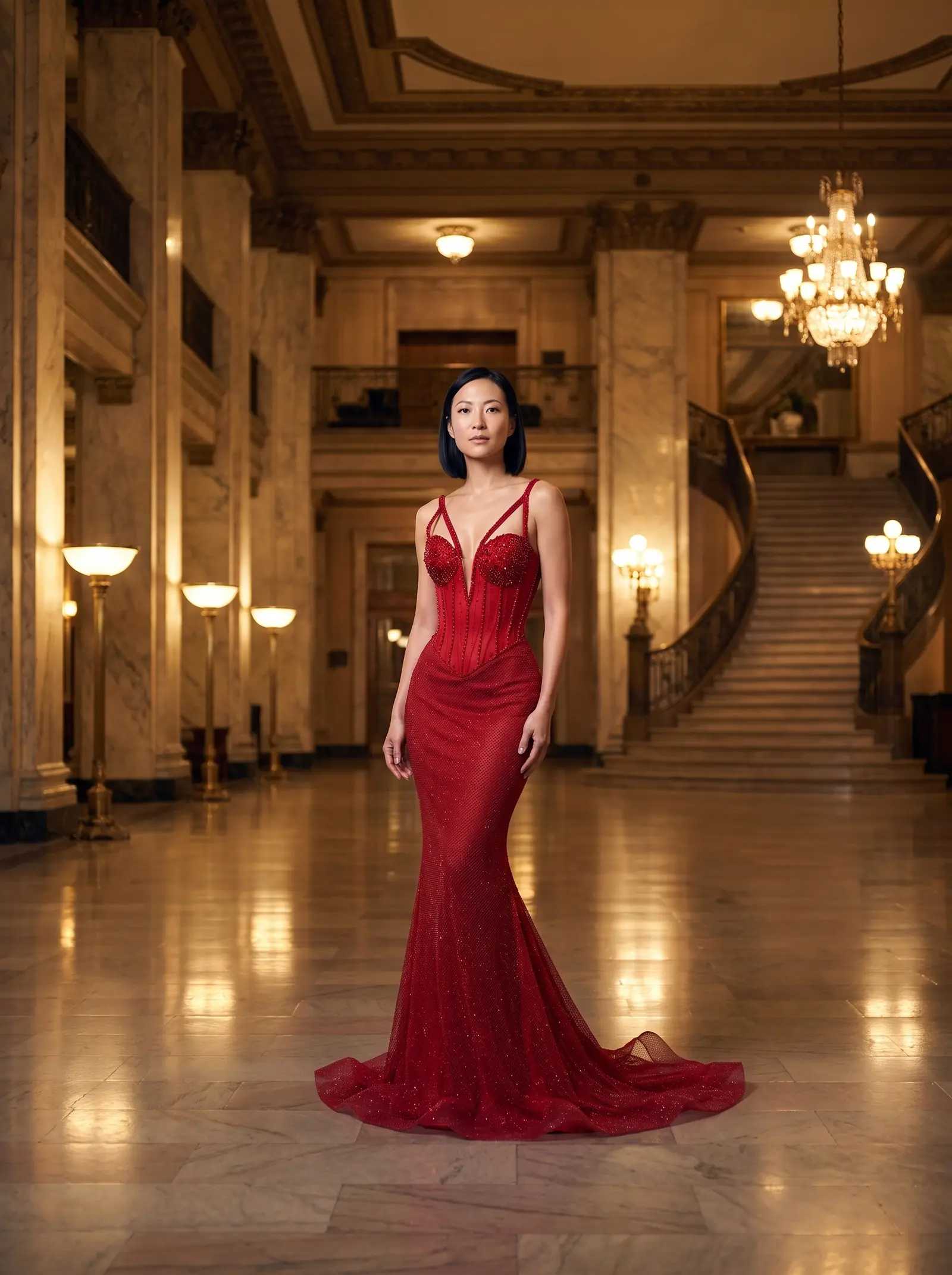 Scarlet Allure mermaid gown occasion photograph