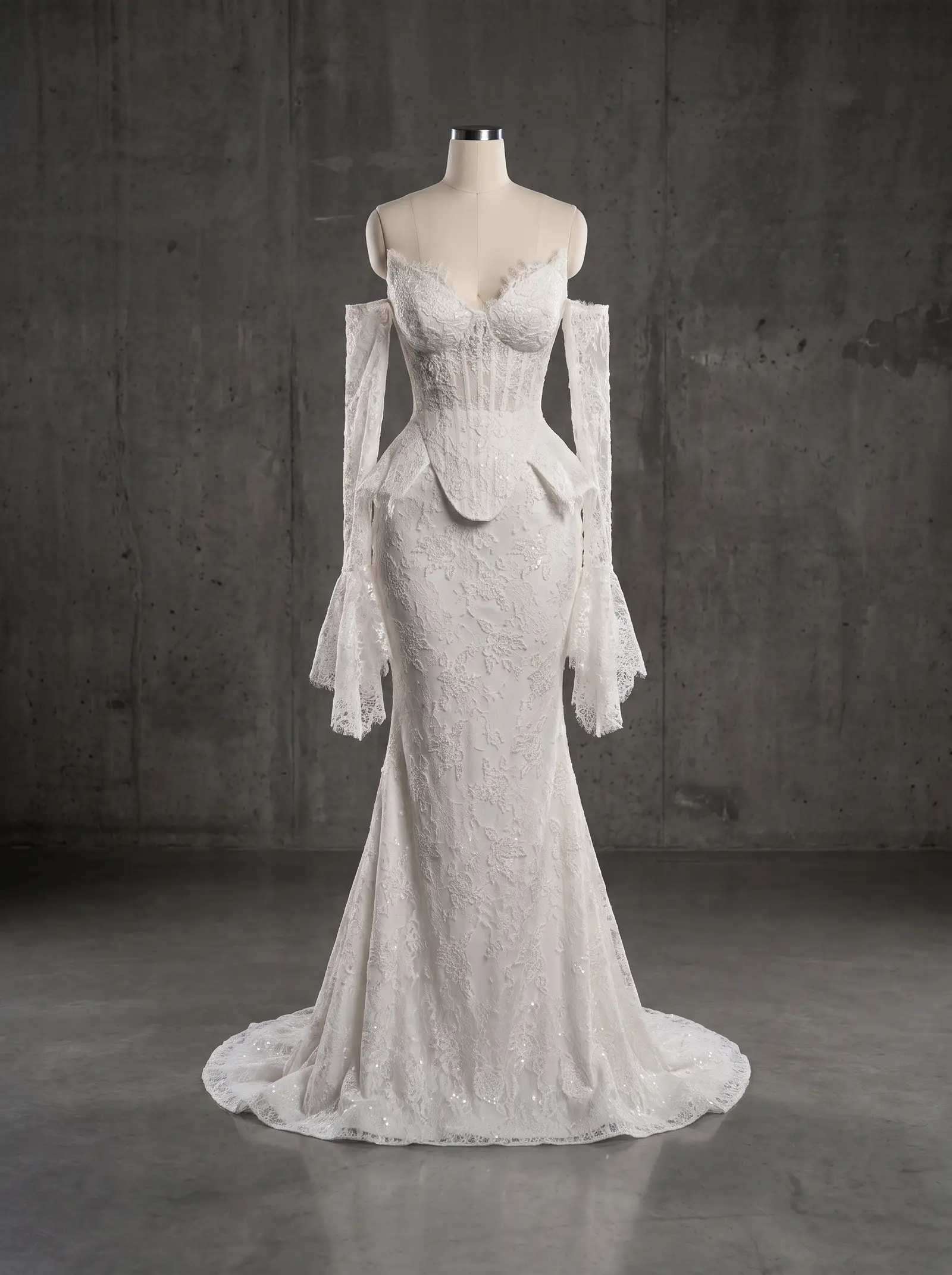 Ivory lace Grace bridal gown, mannequin