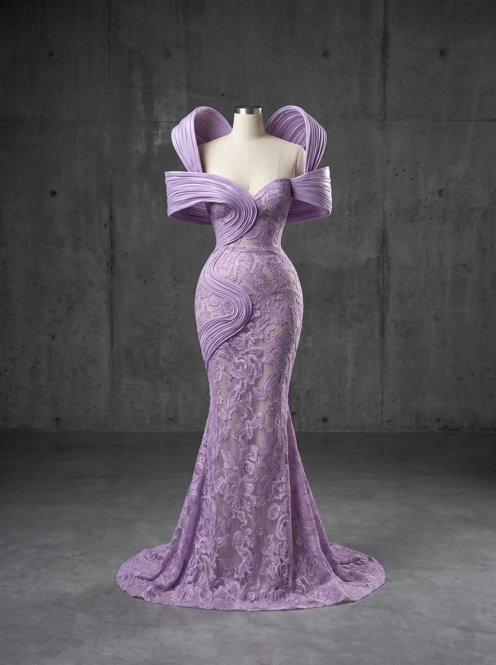 Lavender Tiara mermaid gown, mannequin