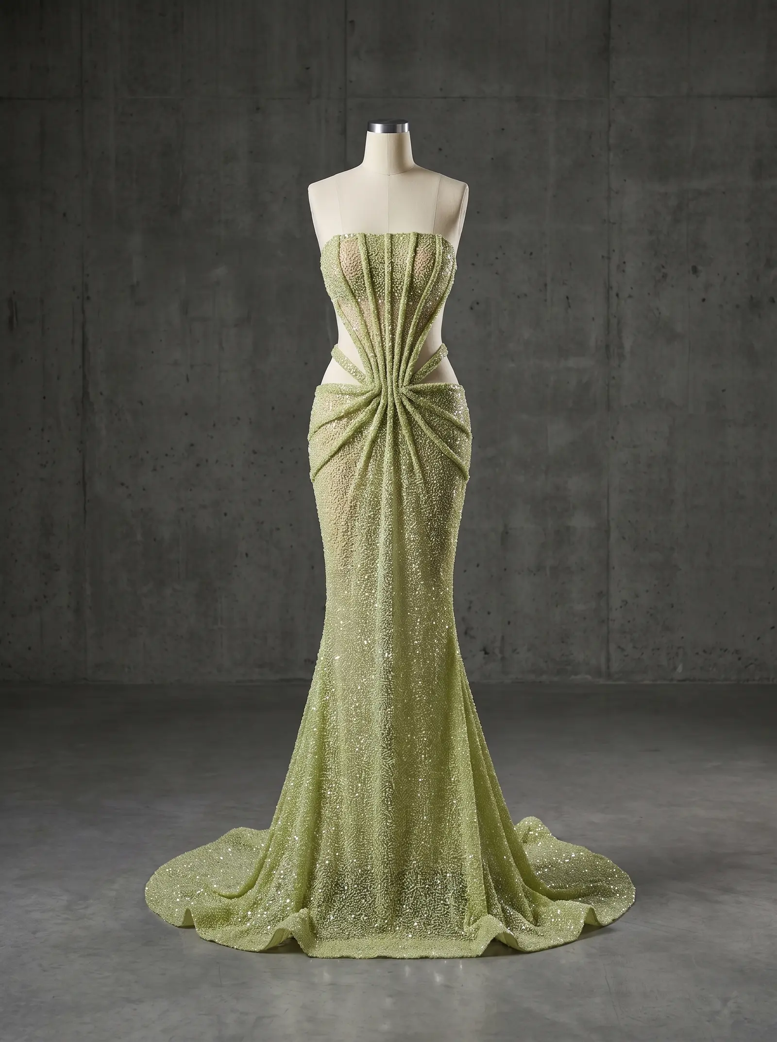 Pistachio Sorbet mermaid gown, mannequin