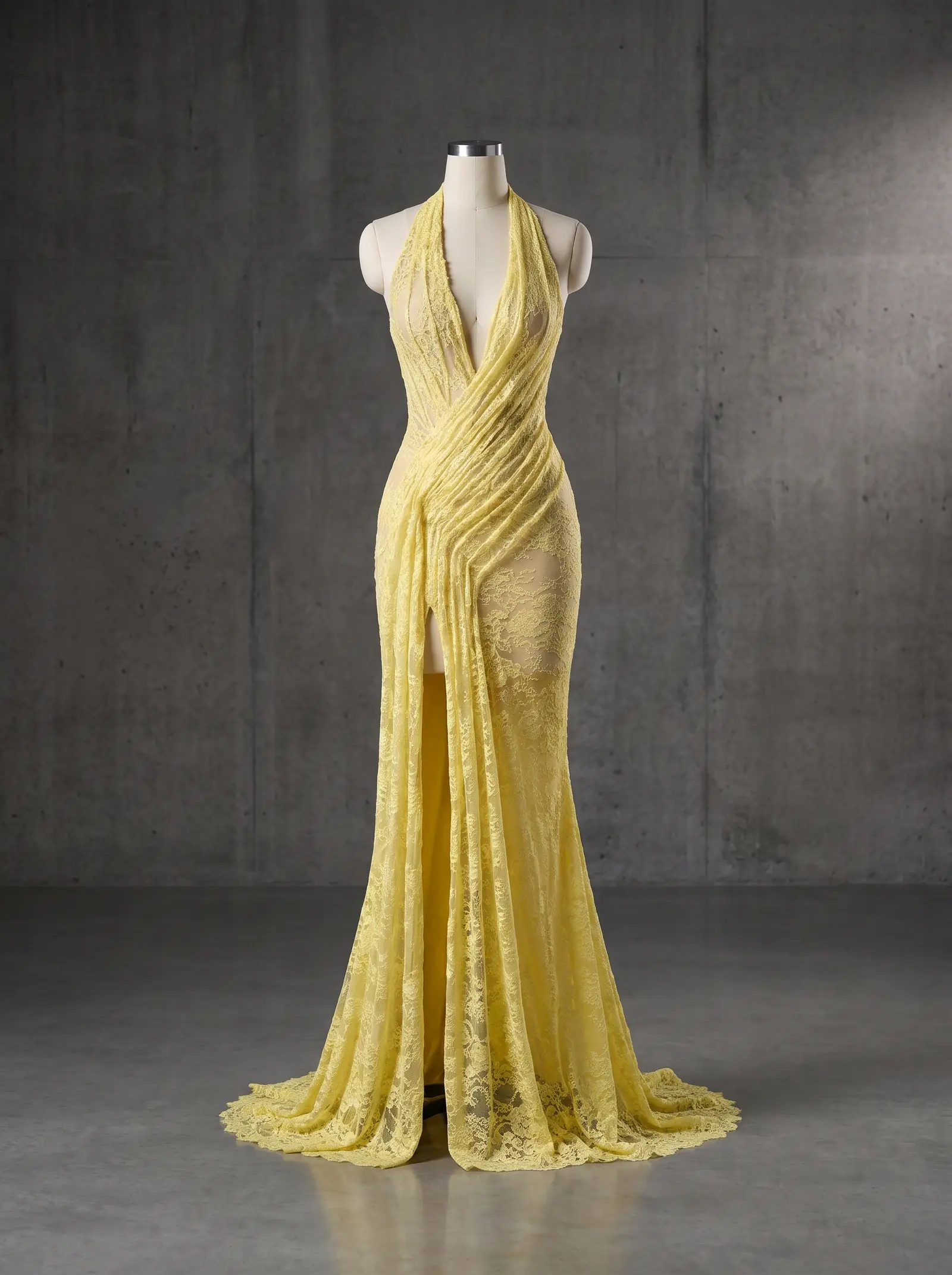 Lemon Citrine lace gown, mannequin