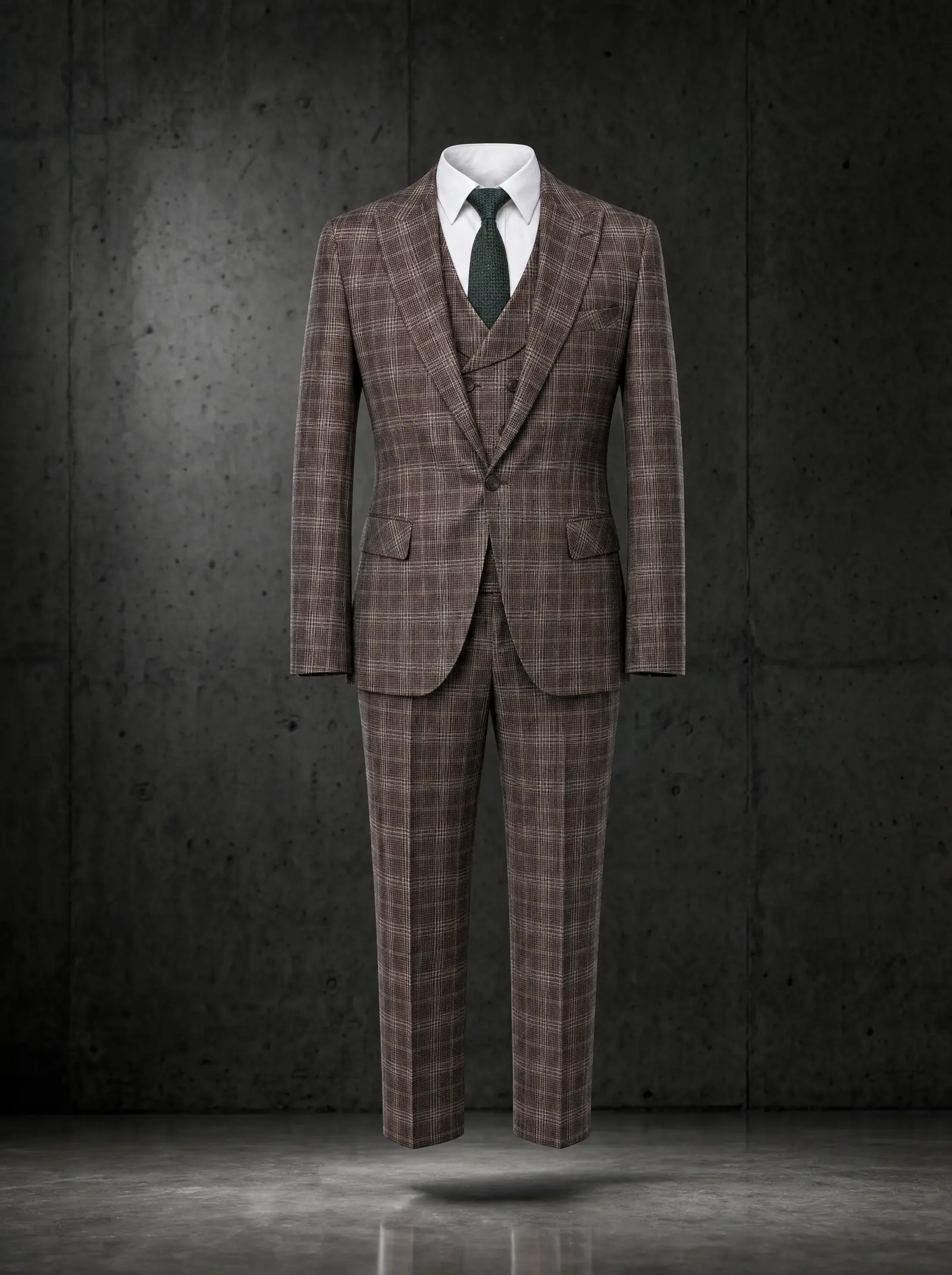 Brown plaid Langston three piece suit, ghost