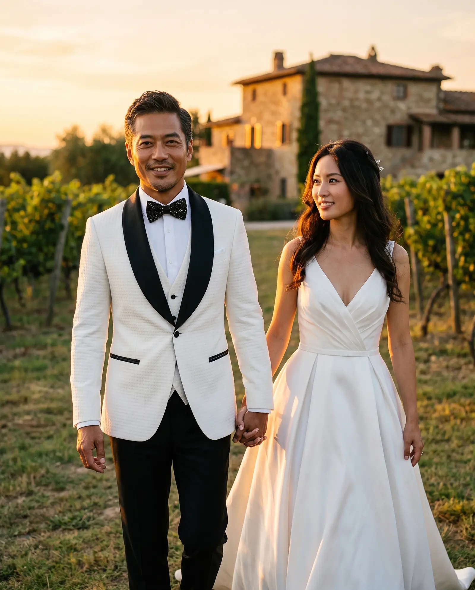 White quilted Como three piece tuxedo occasion photograph