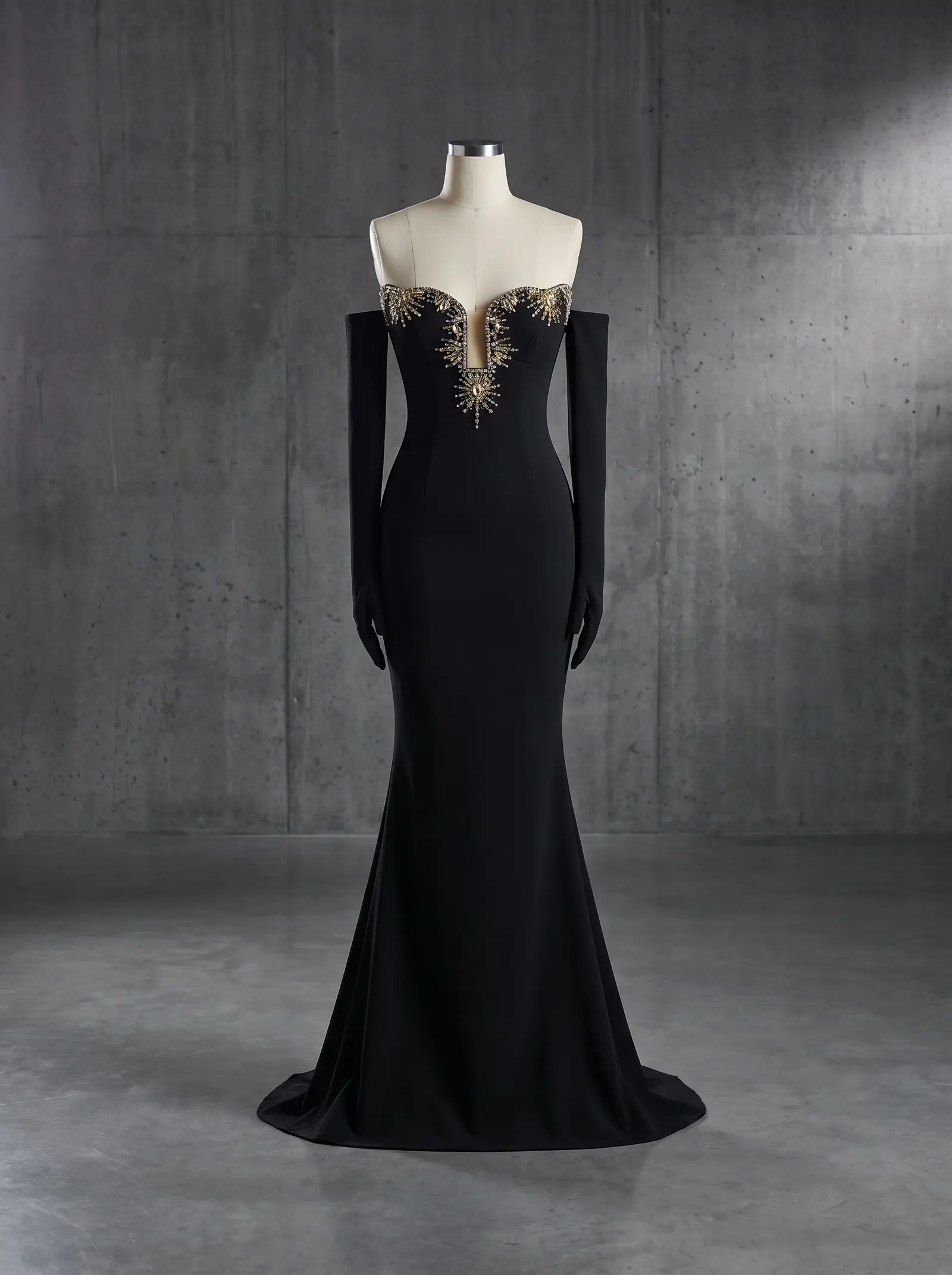 Black Starlight mermaid gown, mannequin