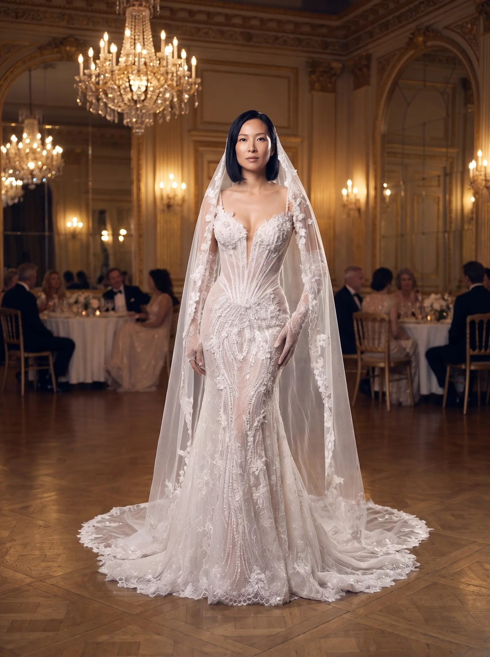 Ivory lace Devotion bridal gown occasion photograph