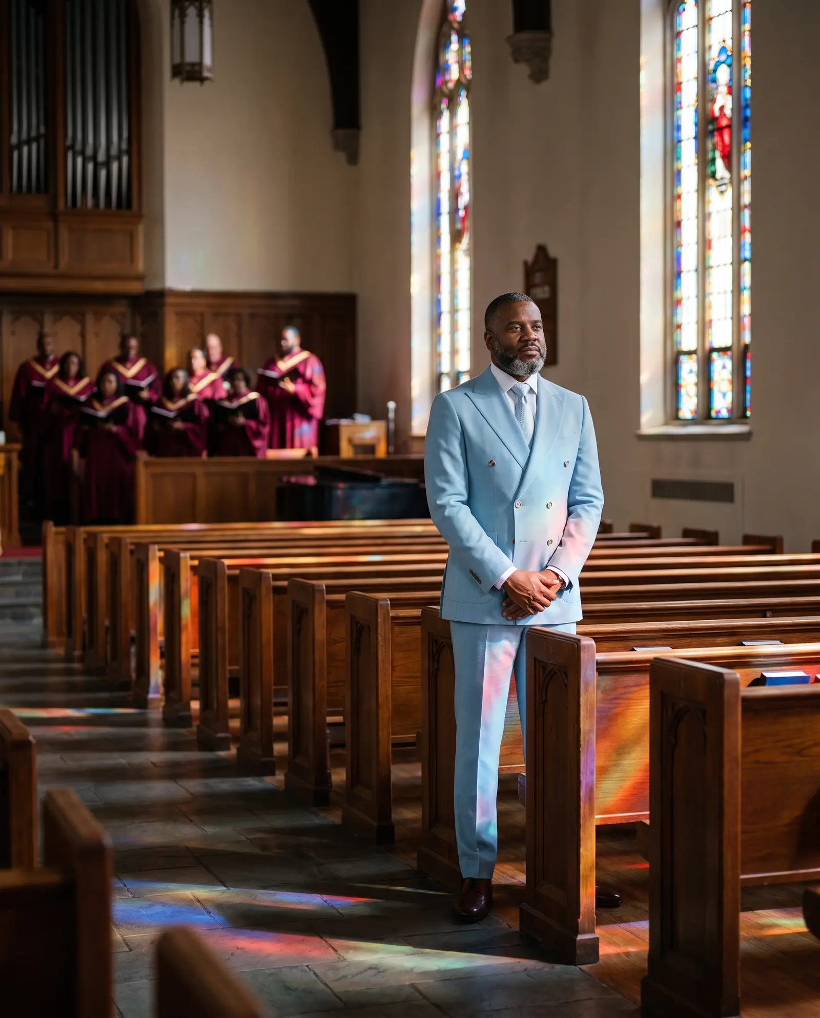 Pale aqua Shiloh suit occasion photograph