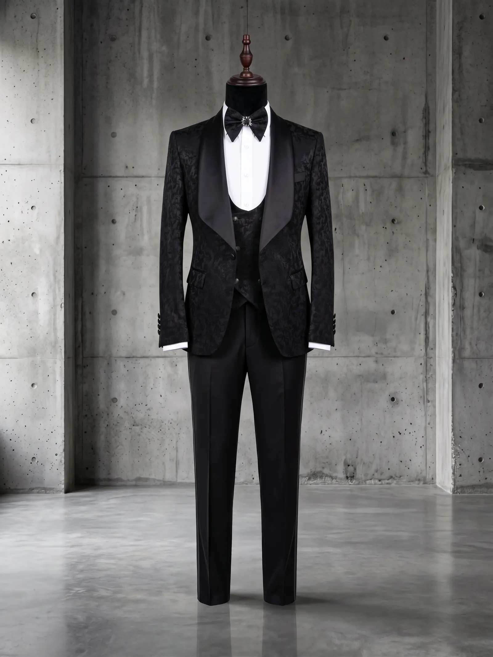 Black paisley jacquard Albemarle three piece tuxedo