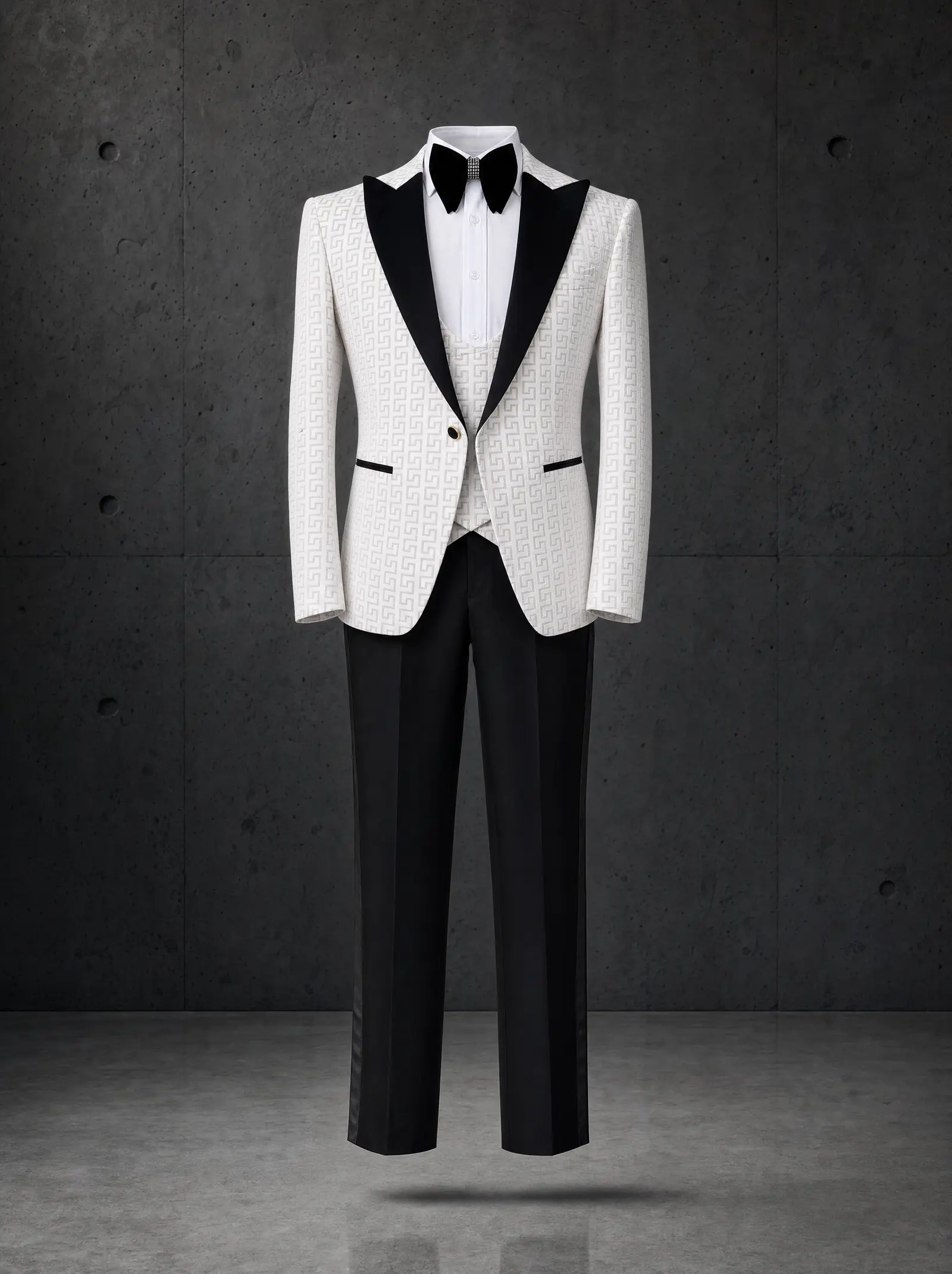 White micro pattern Lucca three piece tuxedo