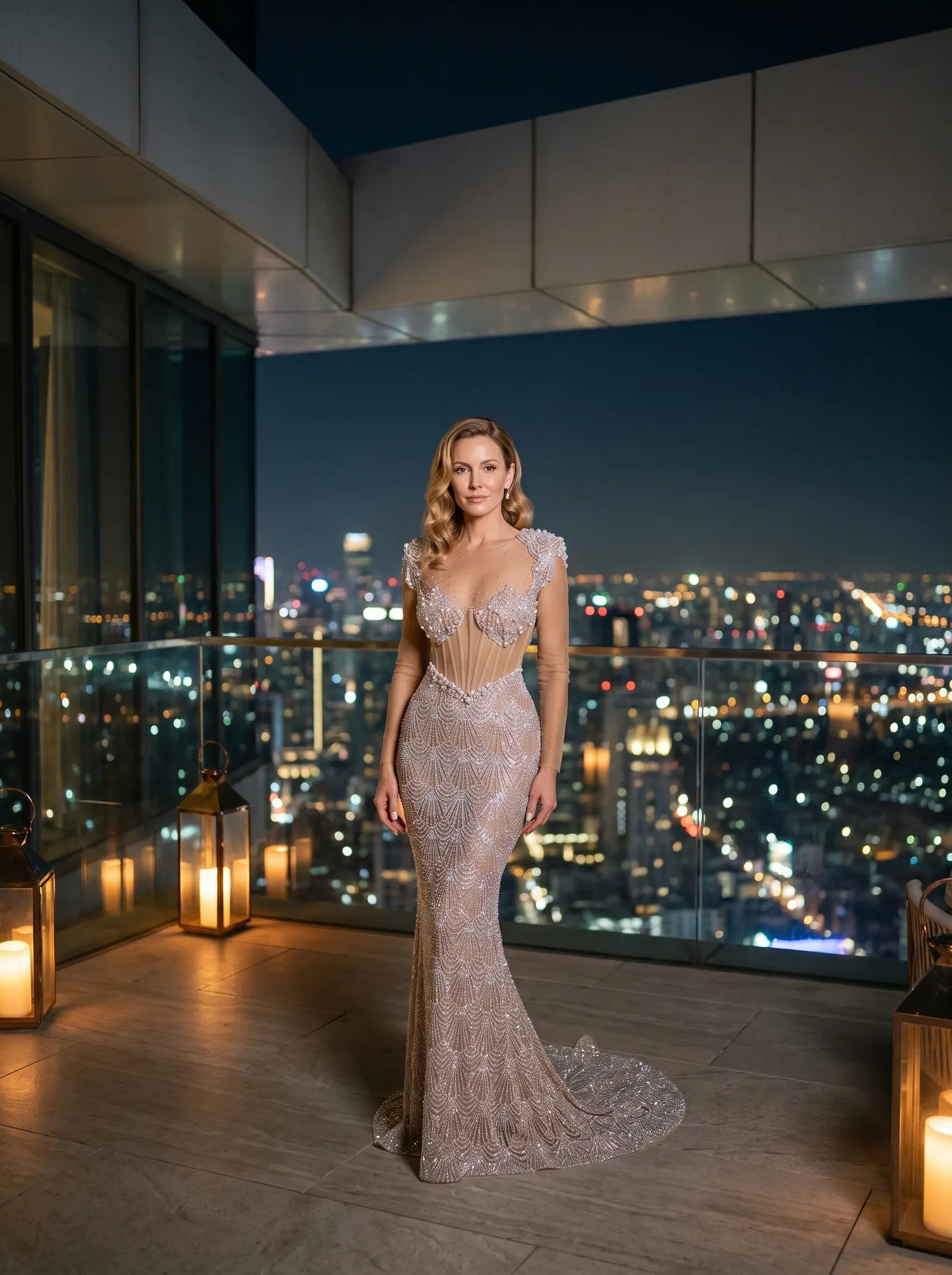 Silver and pearl Siren mermaid gown occasion photograph