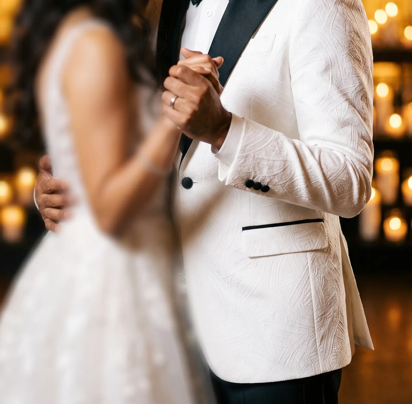 White jacquard Siena tuxedo occasion photograph