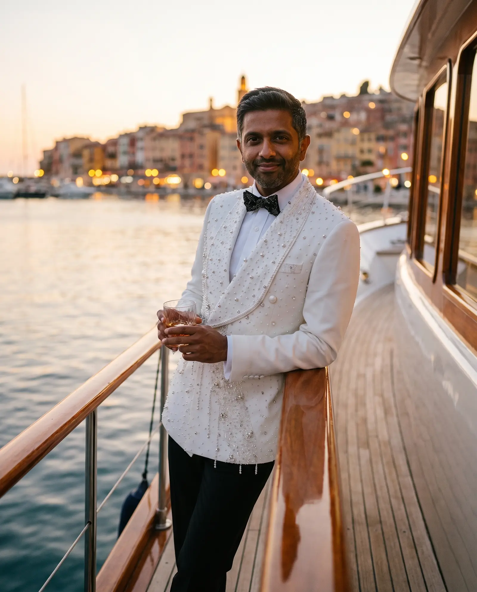 White beaded Drizzle double breasted dinner jacket