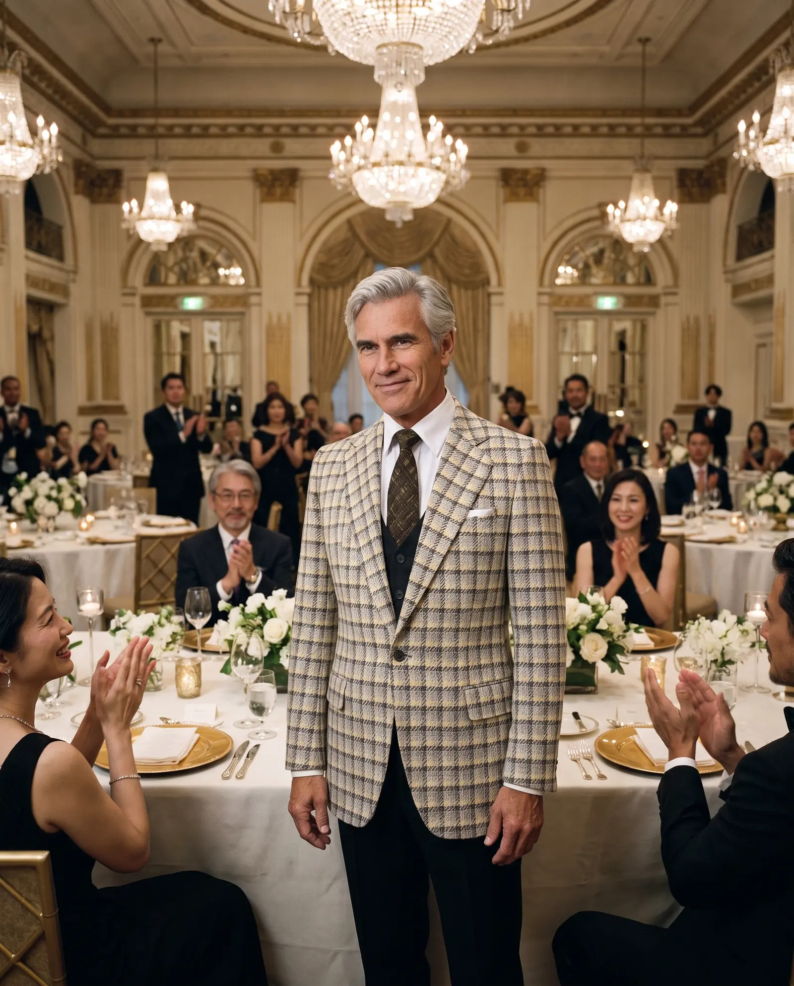 Cream and mustard check Levi three piece suit