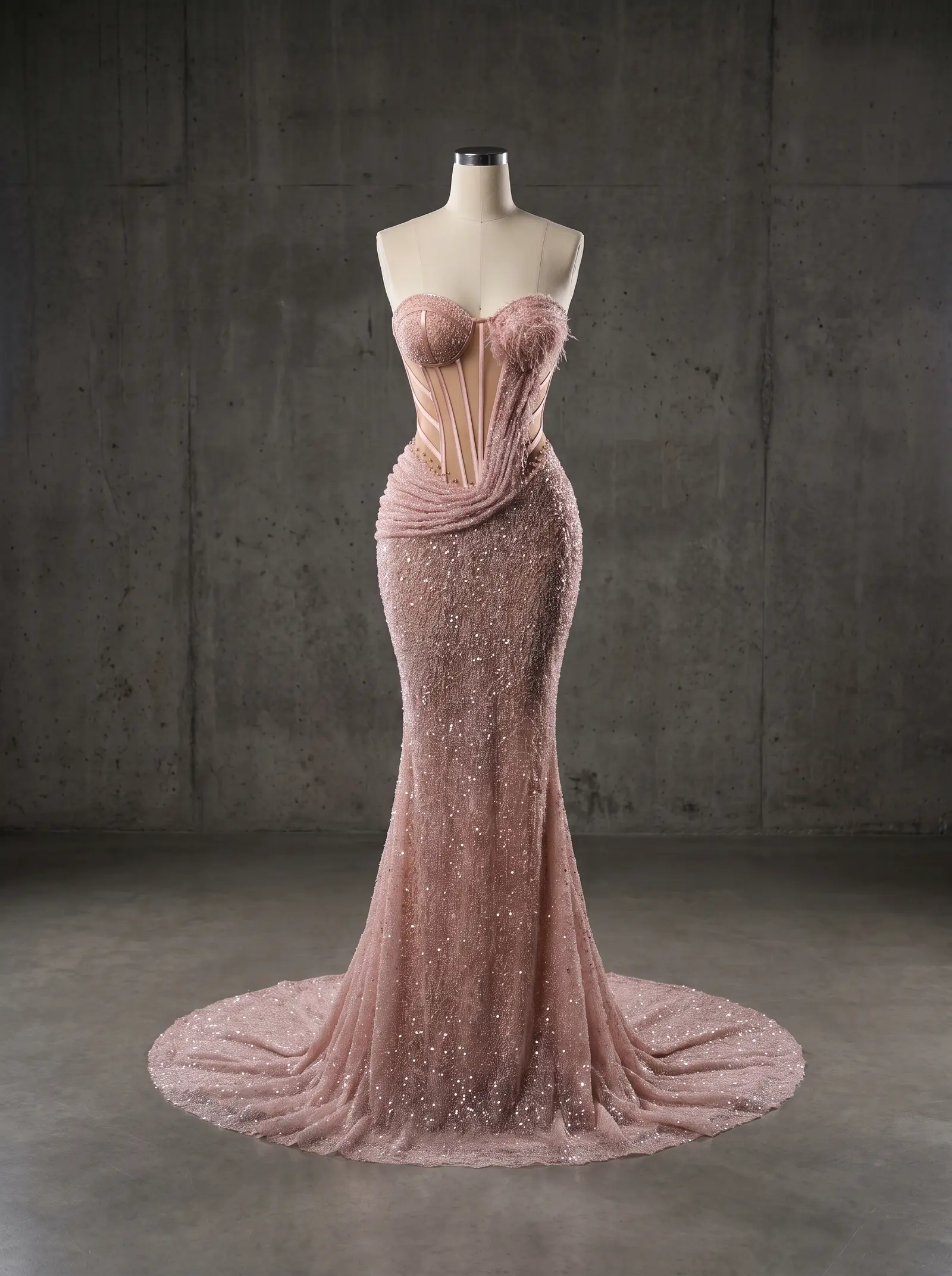 Blush Reverie mermaid gown, mannequin
