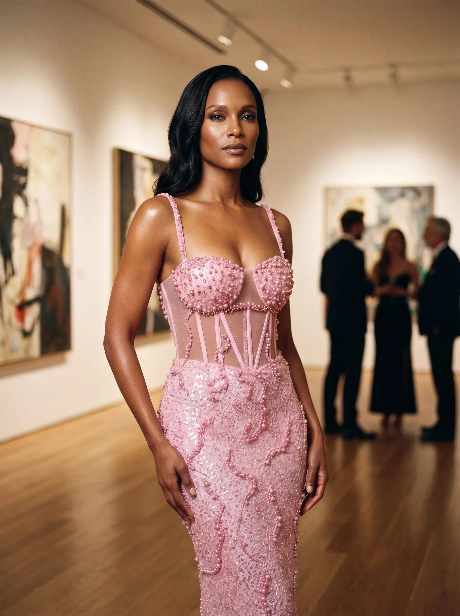 Baby pink Cameo column gown occasion photograph
