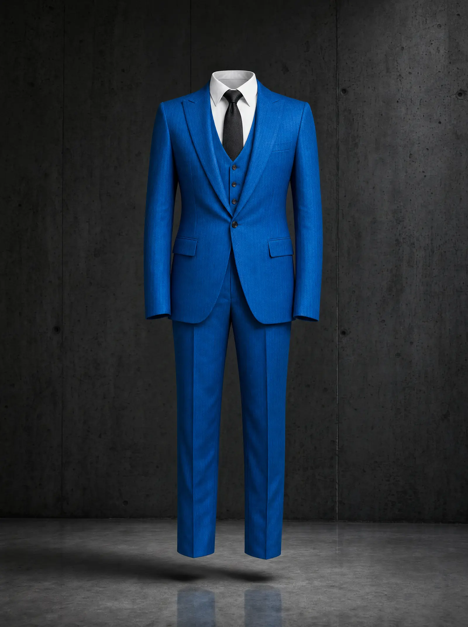 Royal blue herringbone Covenant three piece suit, ghost