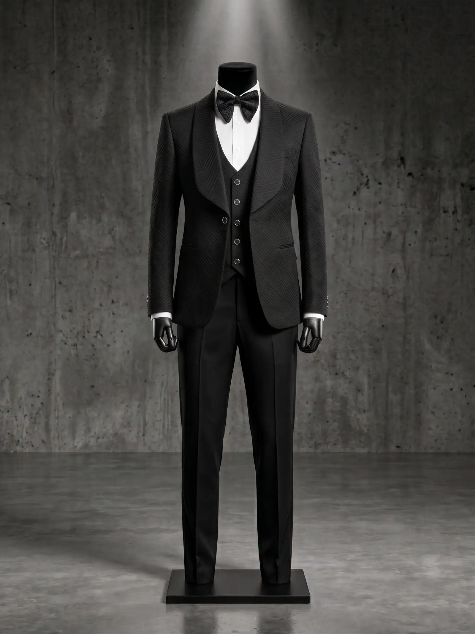 Black geometric jacquard Holland three piece tuxedo